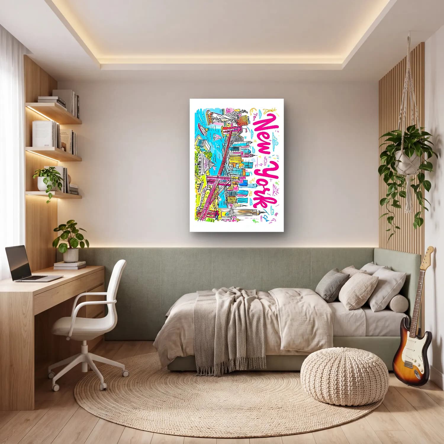 Pop Art New York Silüeti No. 5 cam tablo — genç odasında