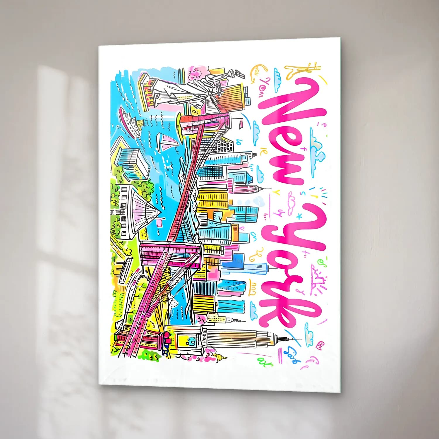 Pop Art New York Silüeti No. 5 cam tablo — sağ açıdan görünüm