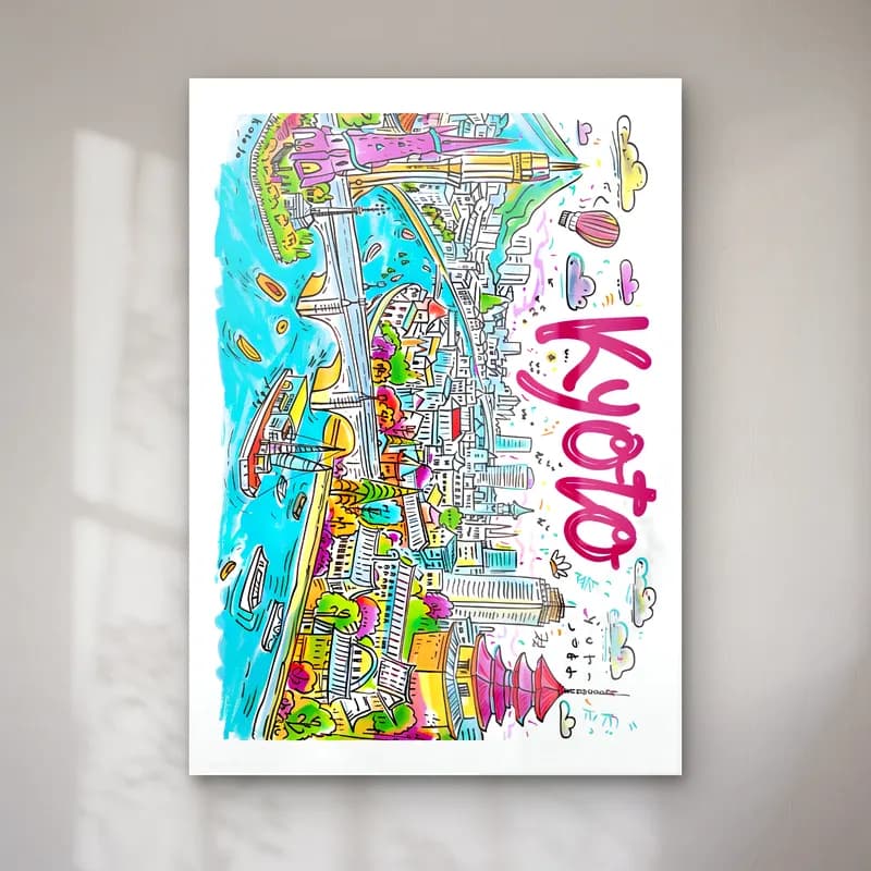 Sevimli İllüstrasyon Japon Şehri – Pembe Tonlar cam tablo — Sevimli İllüstrasyon Japon Şehri – Pembe Tonlar — sevimli i̇llüstrasyon japon şehri