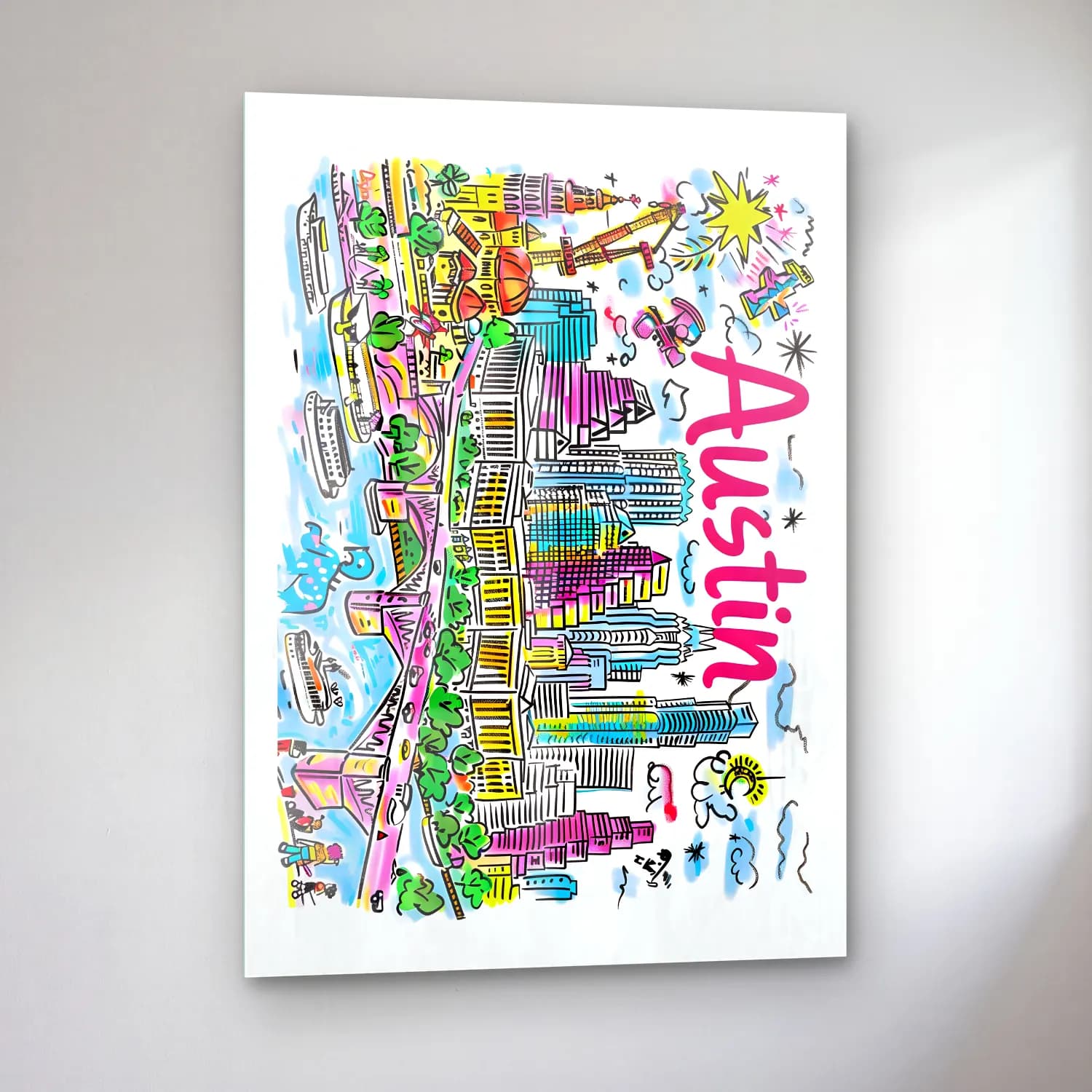 Maksimalist New York Silüeti No. 5 cam tablo — sol açıdan görünüm