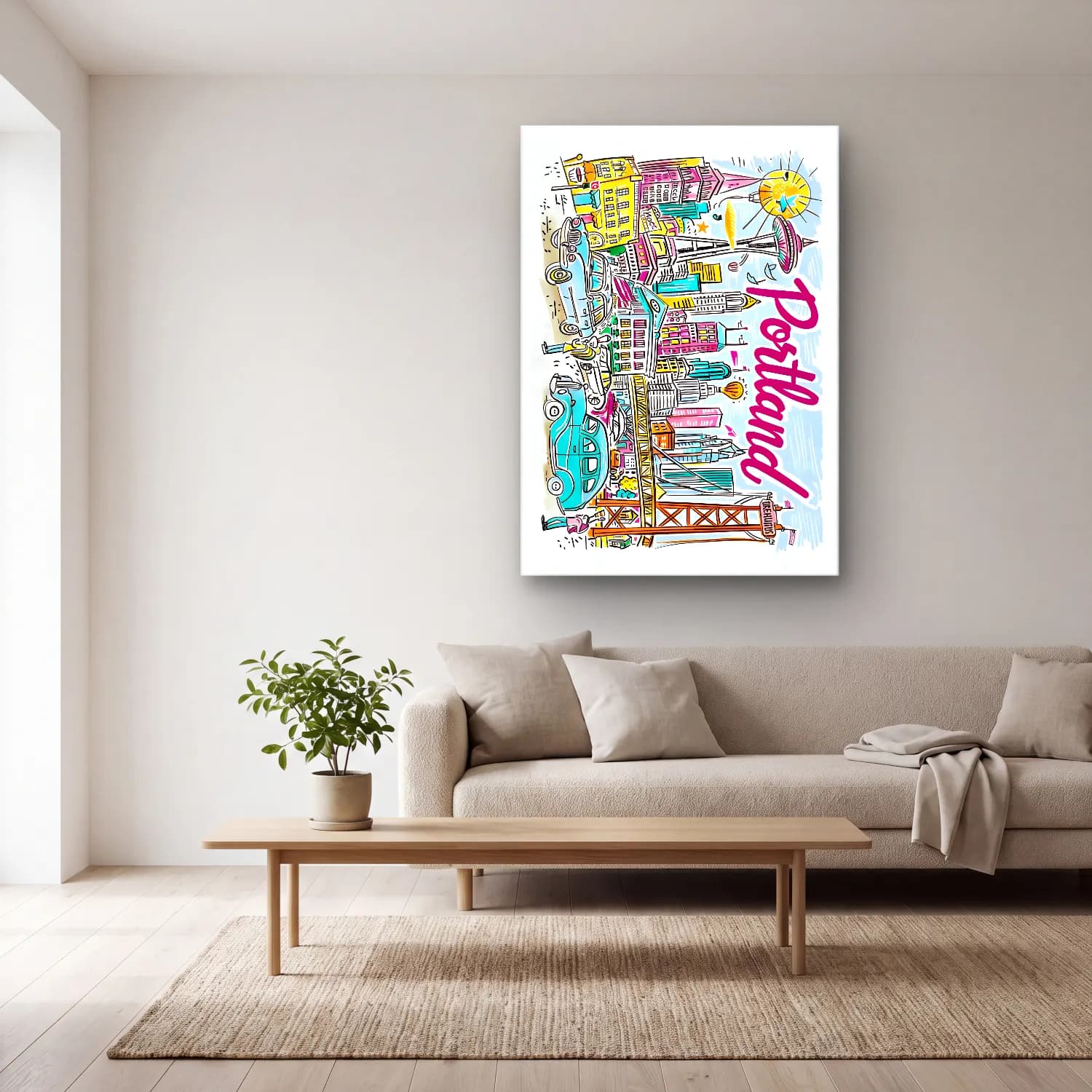 Pop Art Japon Şehri No. 4 cam tablo — açık renk salonda