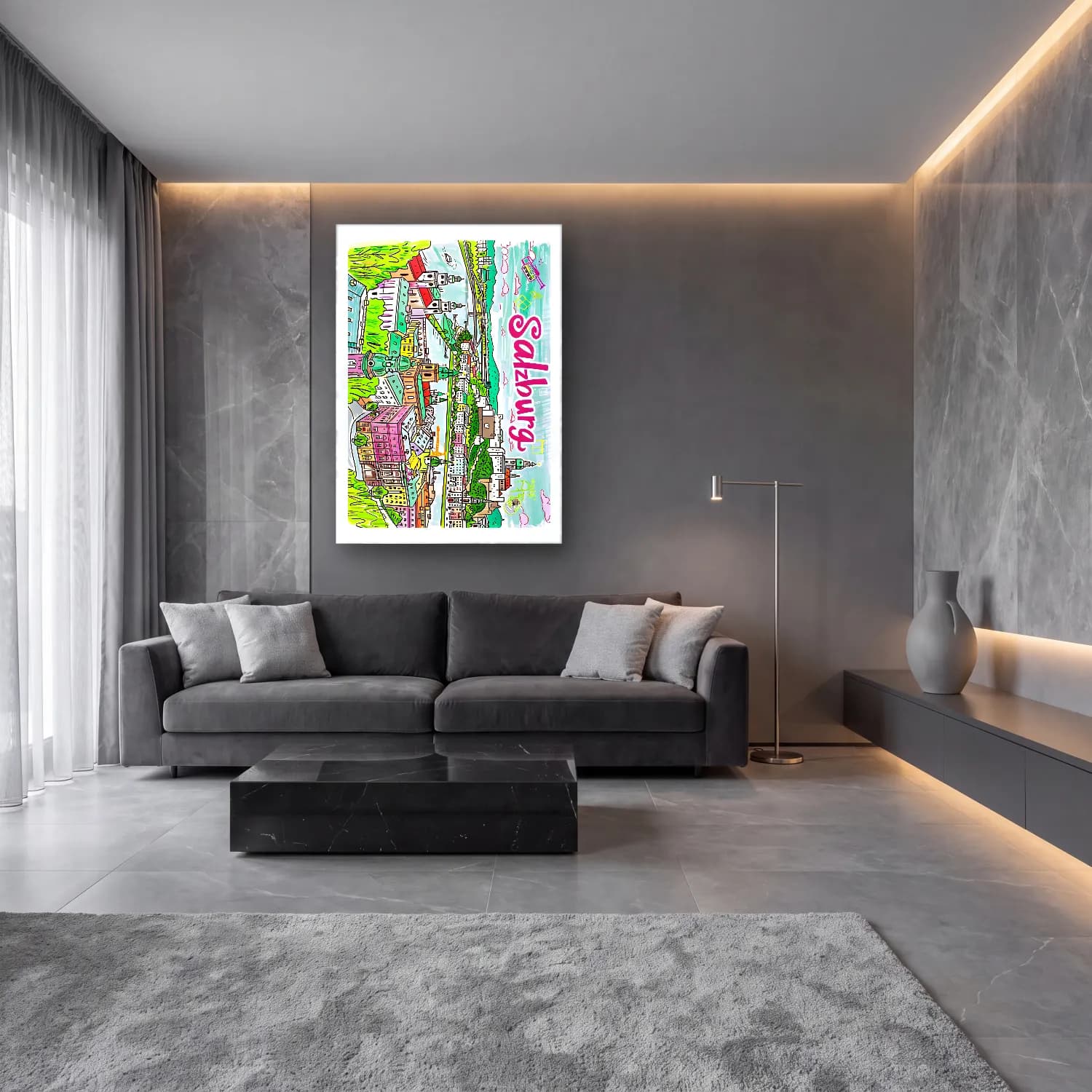 Maksimalist İstanbul No. 5 cam tablo — lüks salon duvarında