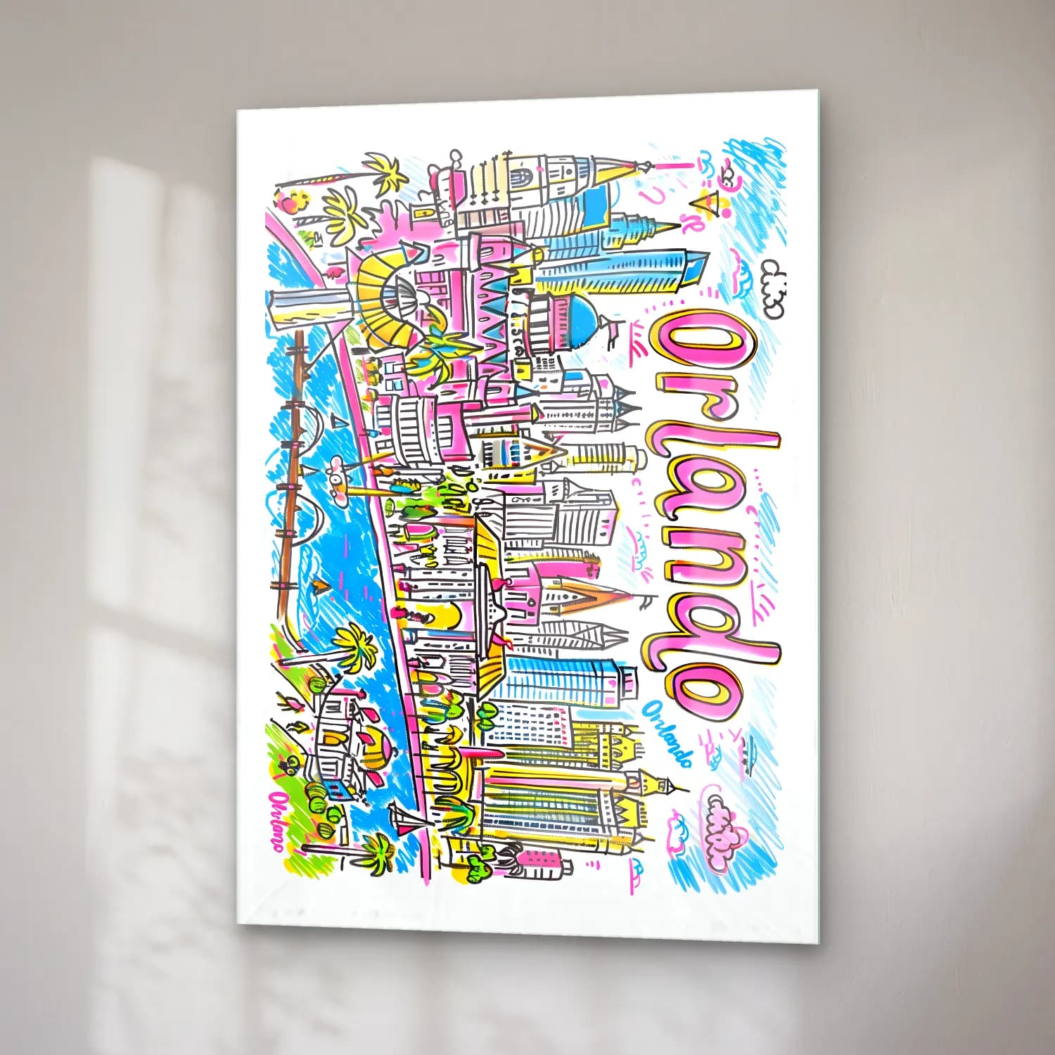 Pop Art New York Silüeti No. 6 cam tablo — sağ açıdan görünüm