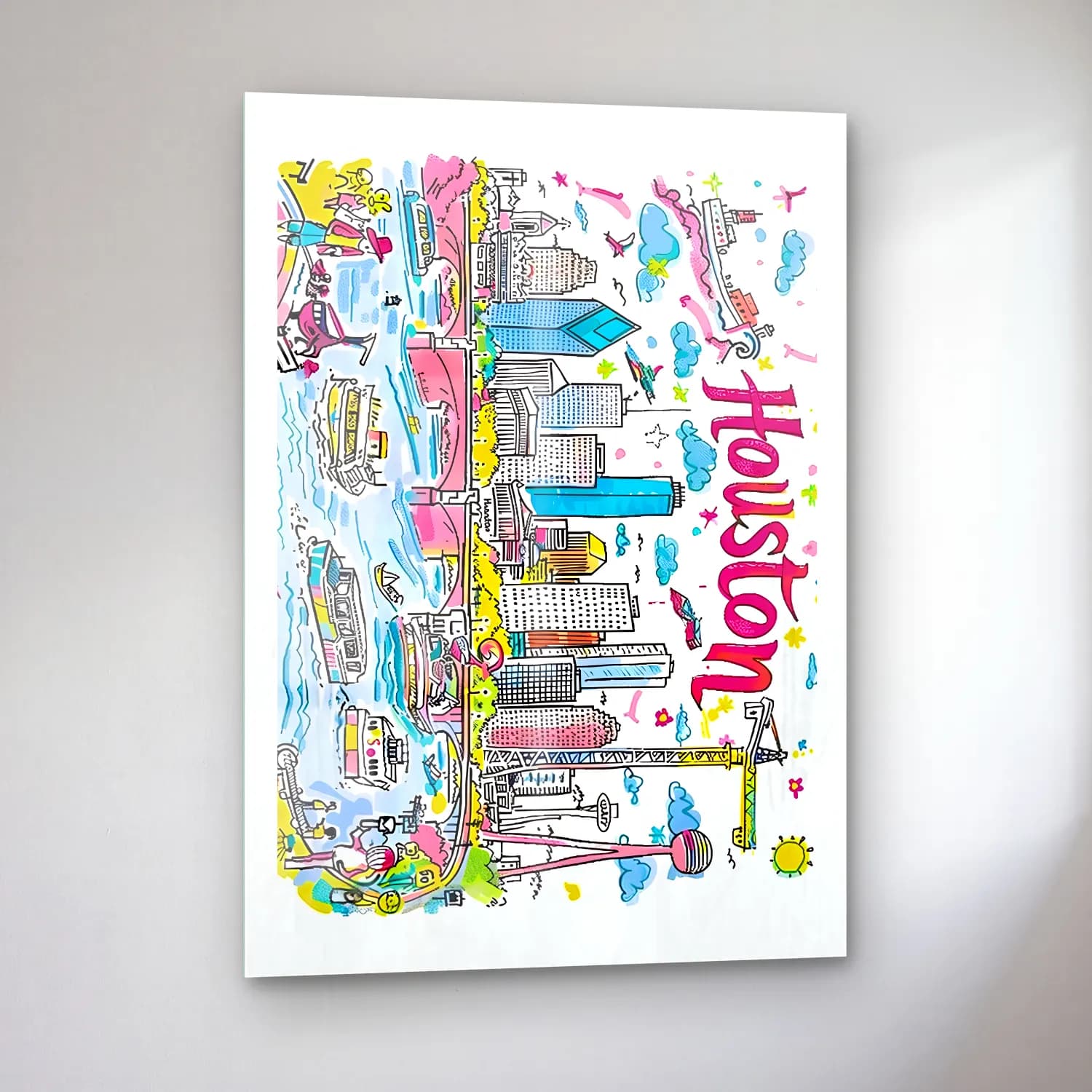 Maksimalist New York Silüeti No. 6 cam tablo — sol açıdan görünüm