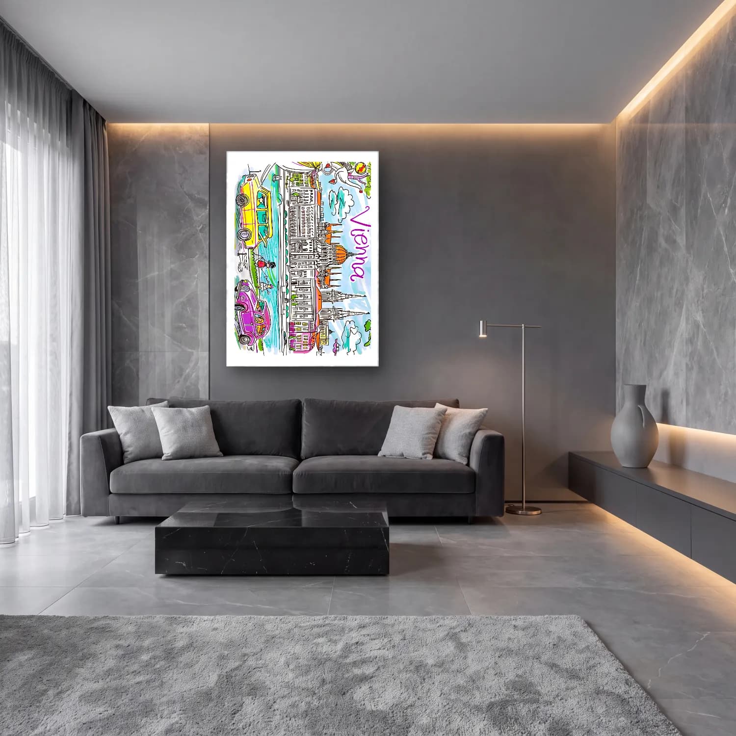 Pop Art Londra No. 5 cam tablo — lüks salon duvarında