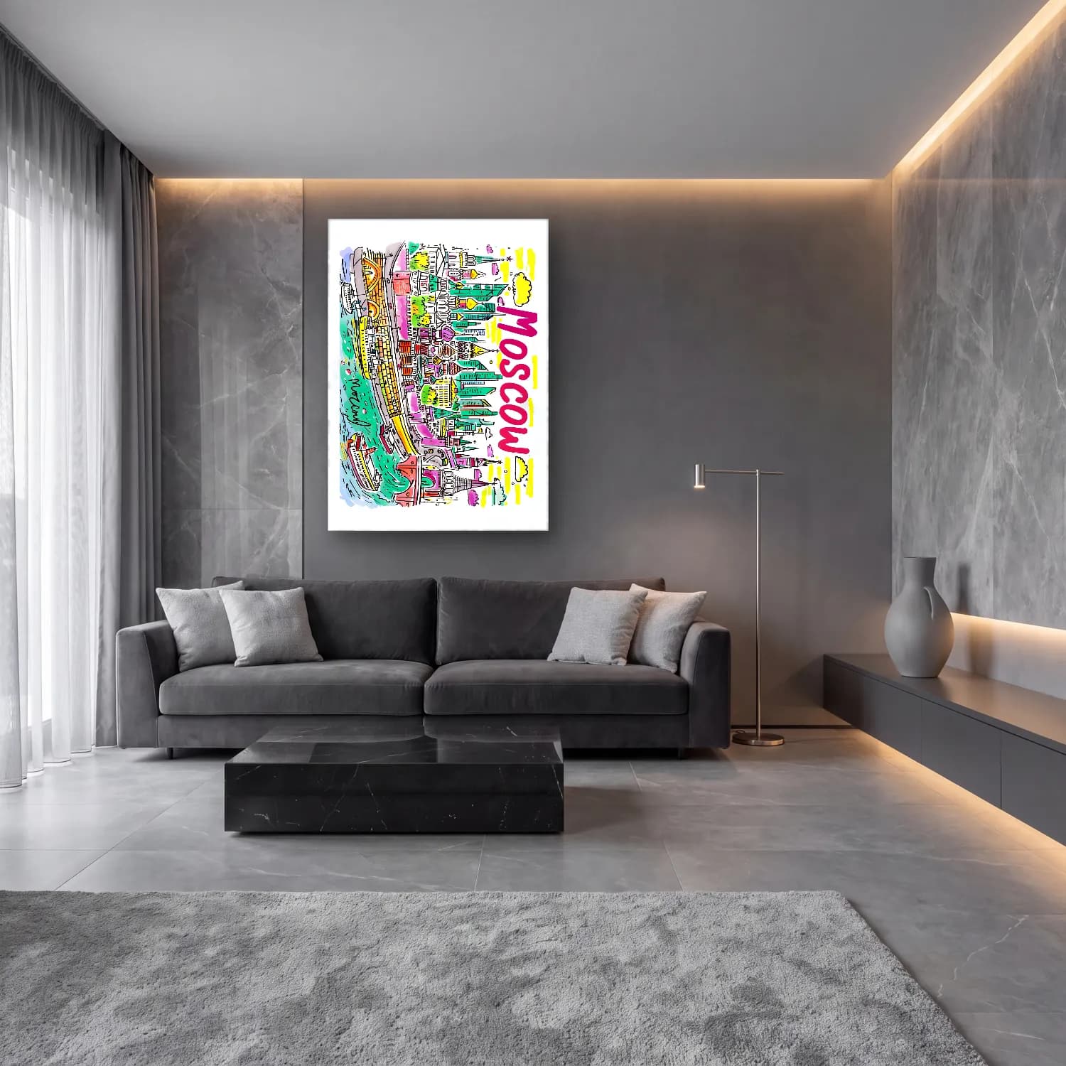 Maksimalist New York Silüeti No. 8 cam tablo — lüks salon duvarında