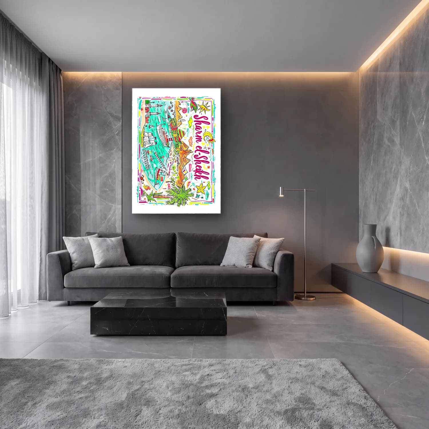 Maksimalist İstanbul No. 7 cam tablo — lüks salon duvarında