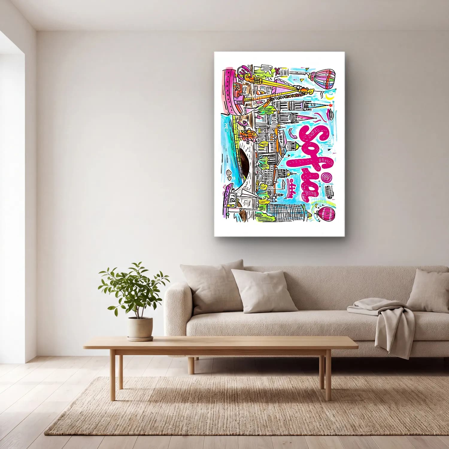 Pop Art Londra No. 6 cam tablo — açık renk salonda
