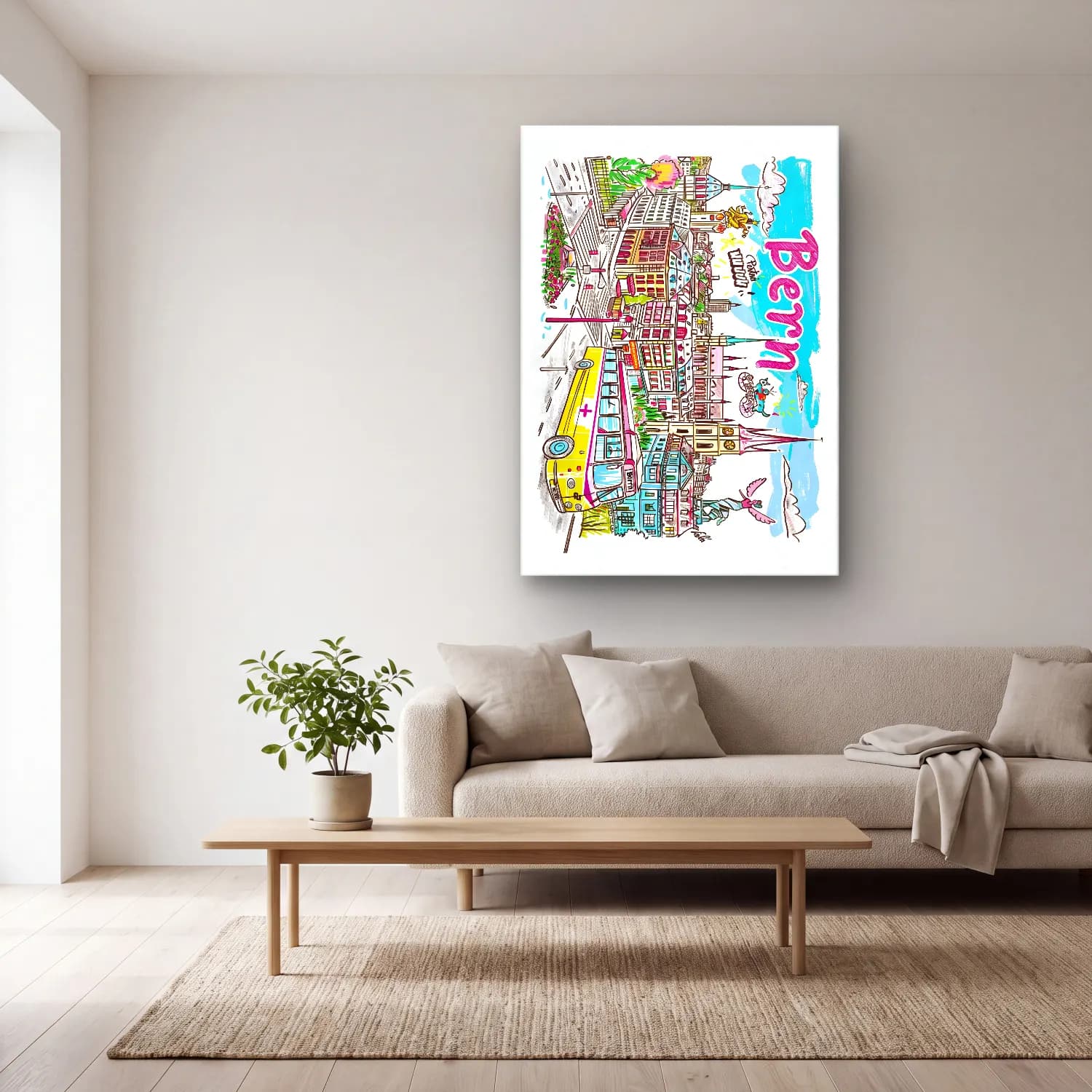 Pop Art İstanbul – Turkuaz Tonlar cam tablo — açık renk salonda