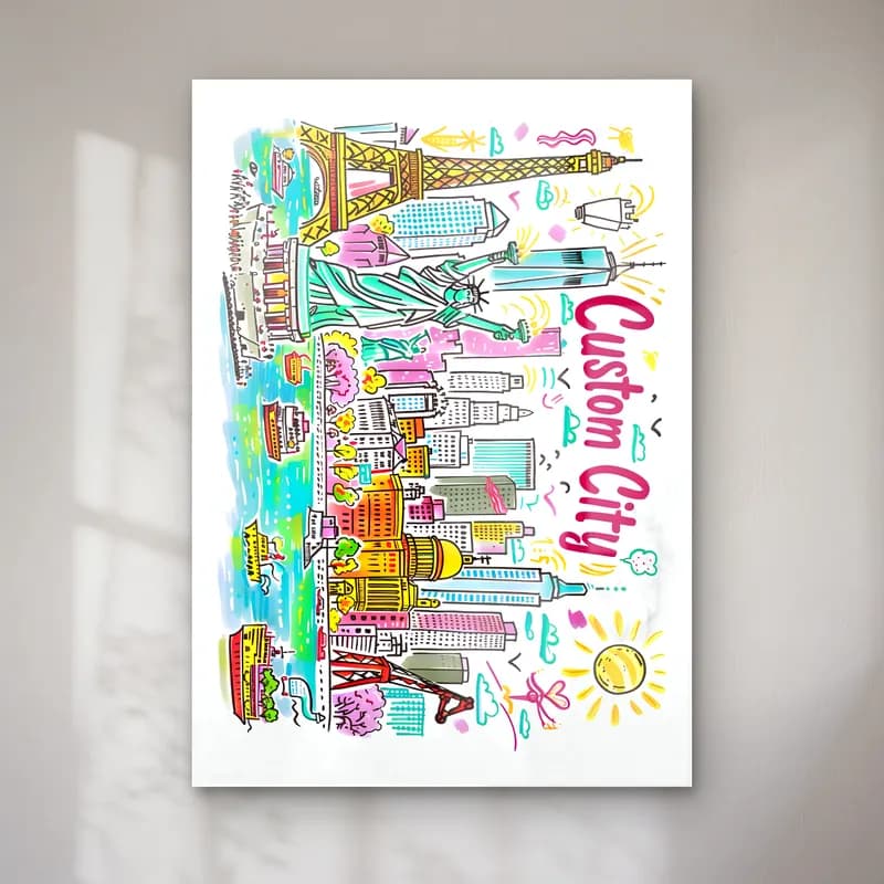 Sevimli İllüstrasyon New York Silüeti No. 7 cam tablo — Sevimli İllüstrasyon New York Silüeti No. 7 — sevimli i̇llüstrasyon new york silüeti
