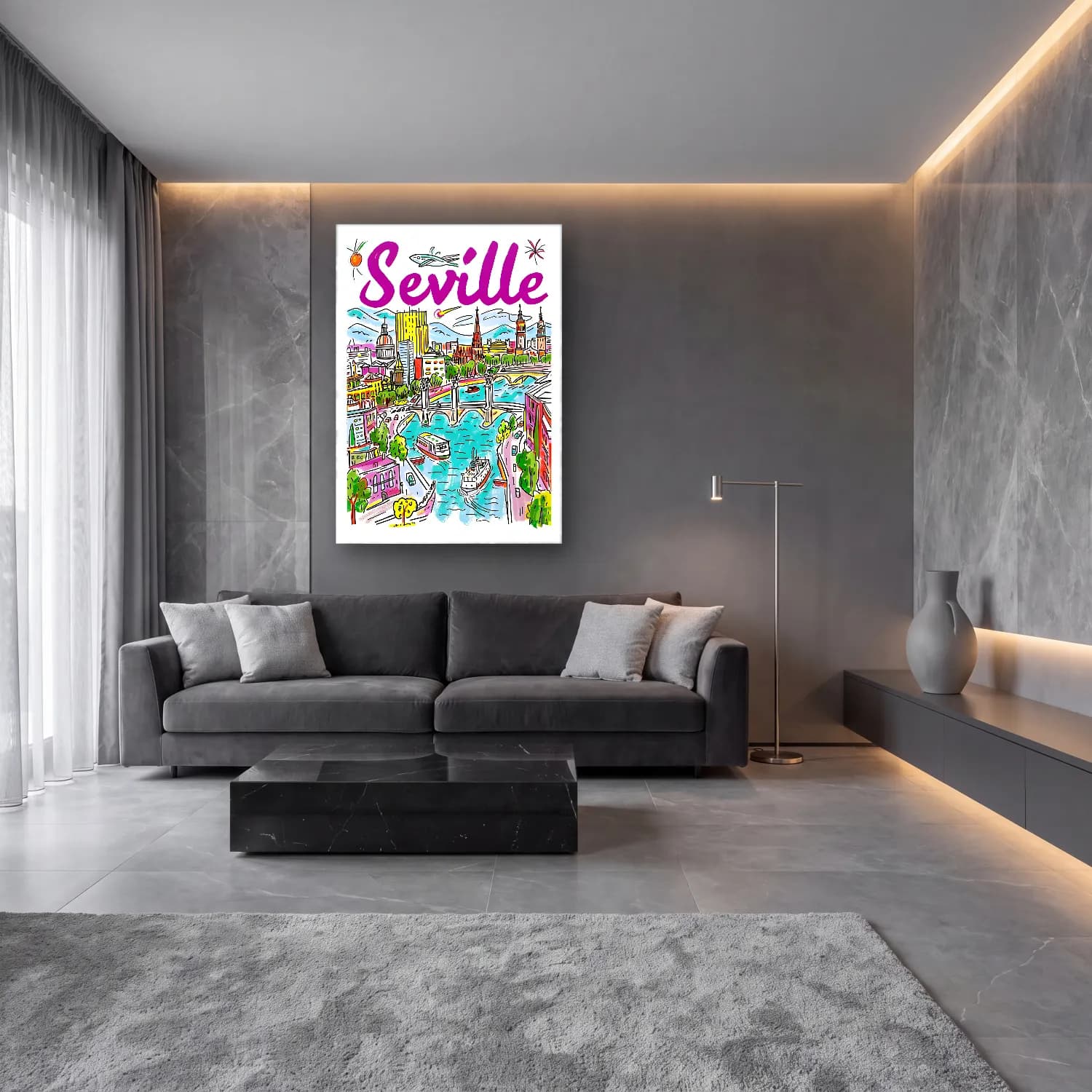 Vintage Poster Akdeniz Sahil Kasabası No. 24 cam tablo — lüks salon duvarında