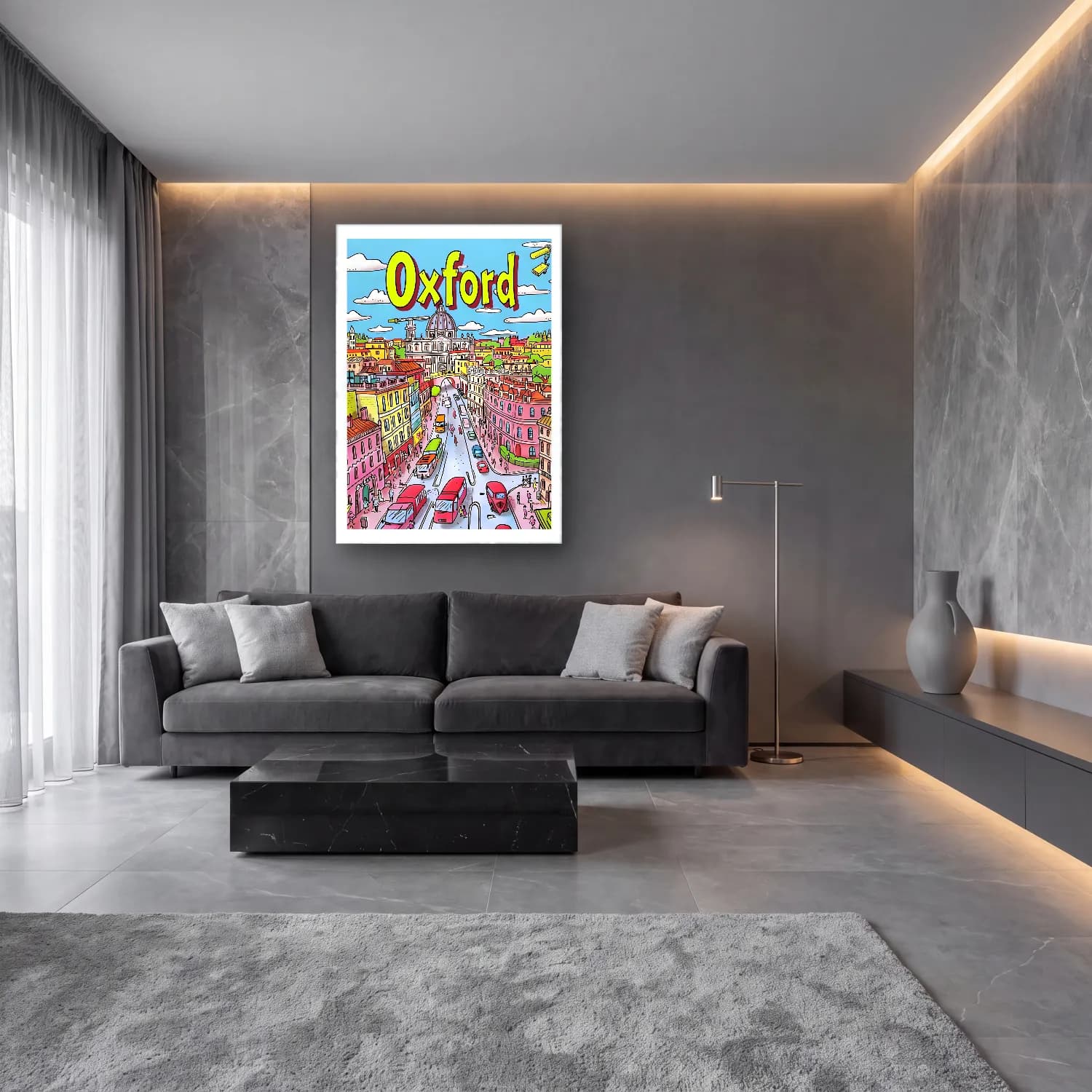 Sevimli İllüstrasyon Roma – Sarı Tonlar cam tablo — lüks salon duvarında