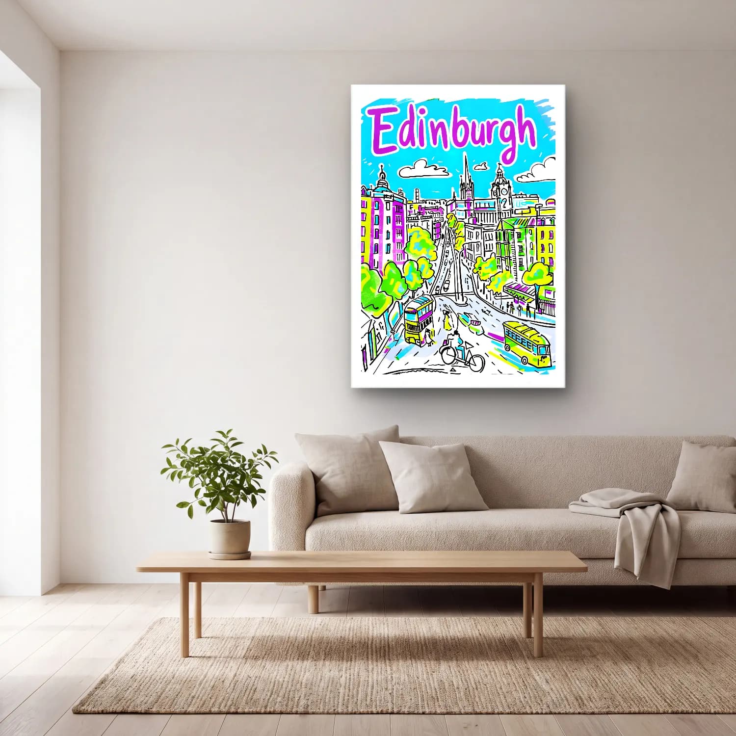 Pop Art Londra No. 7 cam tablo — açık renk salonda
