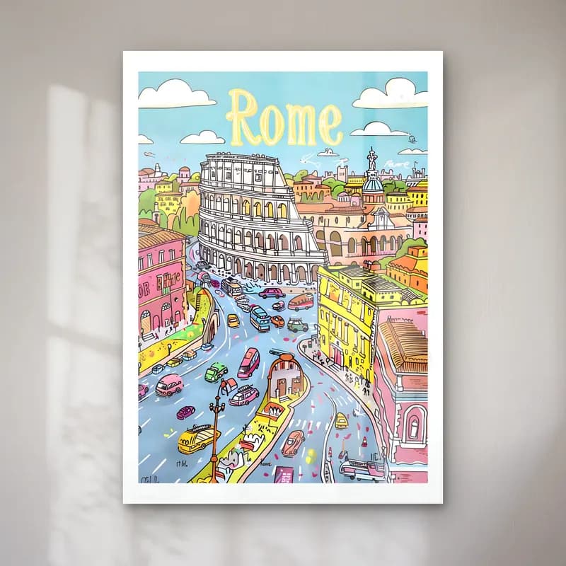 Sevimli İllüstrasyon Roma No. 3 cam tablo — Sevimli İllüstrasyon Roma No. 3 — sevimli i̇llüstrasyon roma
