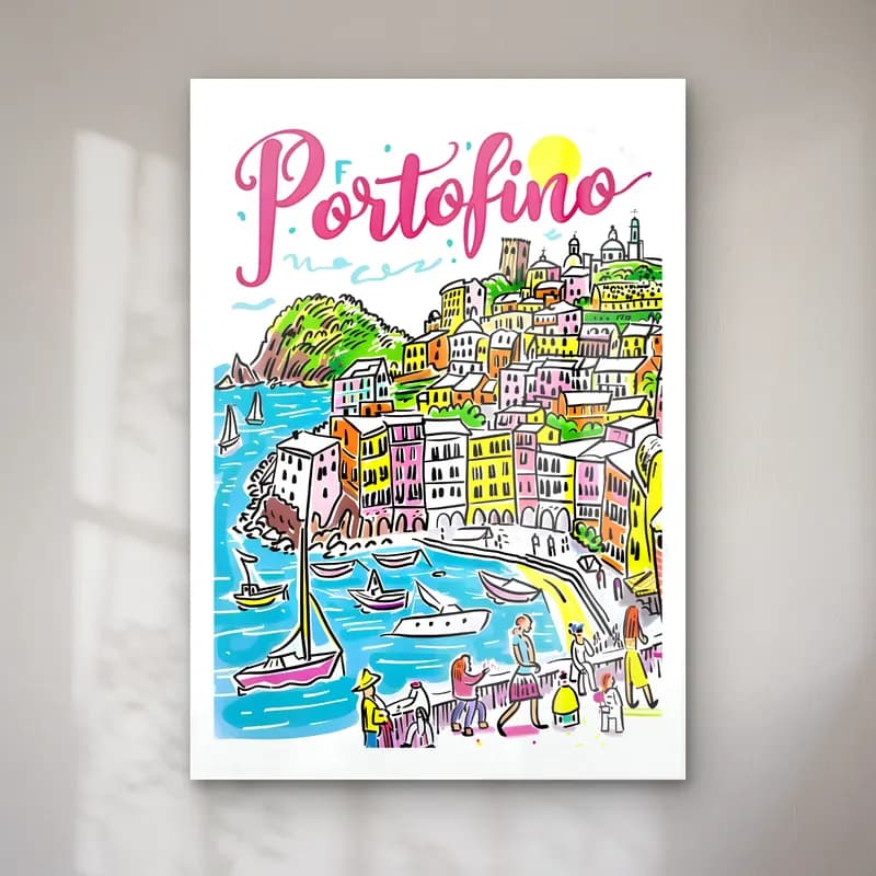 Pop Art Akdeniz Sahil Kasabası – Pembe Tonlar cam tablo — Pop Art Akdeniz Sahil Kasabası – Pembe Tonlar — pop art akdeniz sahil kasabası