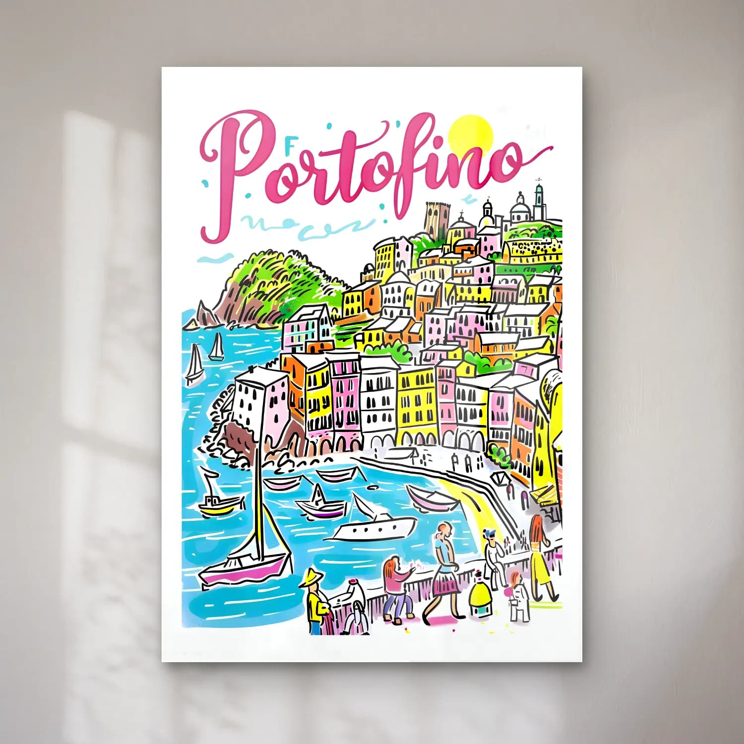 Pop Art Akdeniz Sahil Kasabası – Pembe Tonlar cam tablo — Pop Art Akdeniz Sahil Kasabası – Pembe Tonlar — pop art akdeniz sahil kasabası