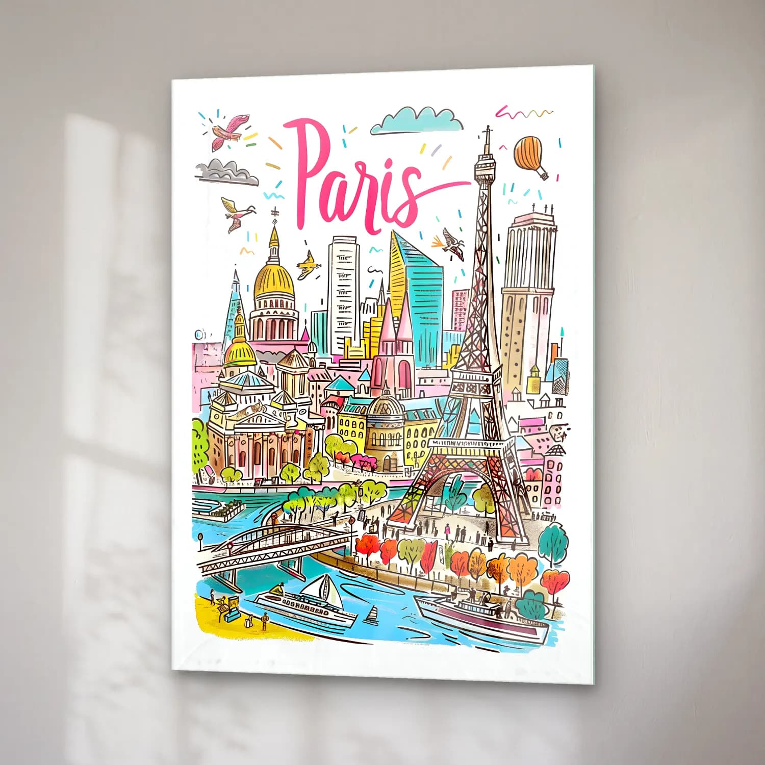 Vintage Paris ve Eyfel Kulesi – Pembe Tonlar cam tablo — sağ açıdan görünüm