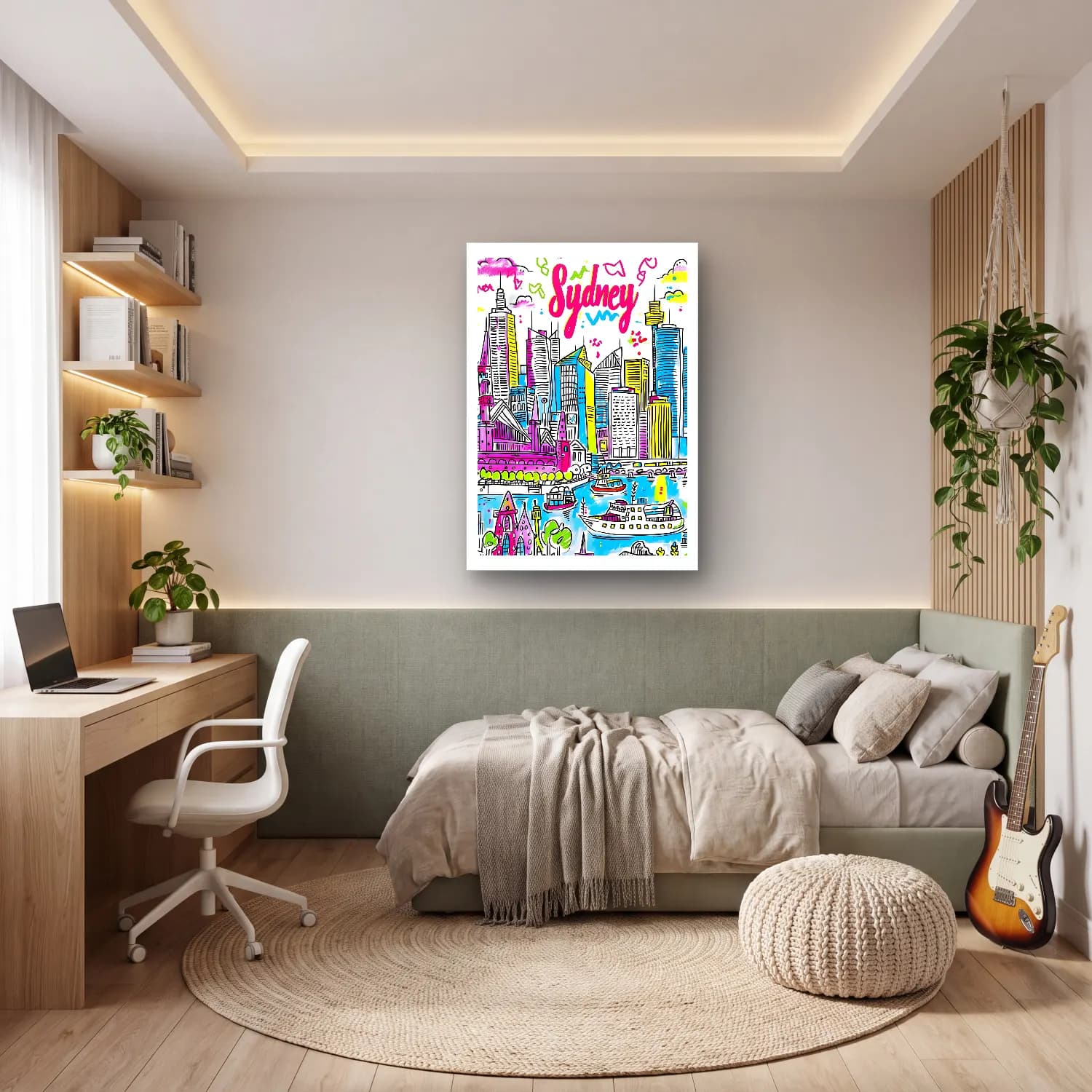 Maksimalist New York Silüeti No. 11 cam tablo — genç odasında