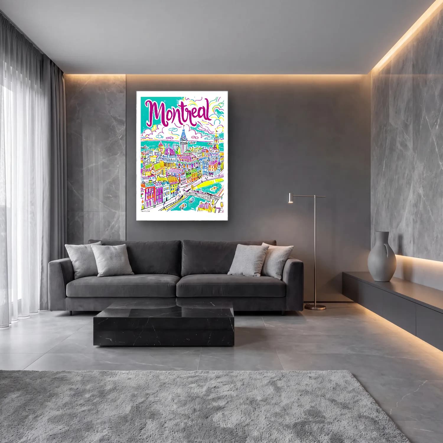 Maksimalist Paris ve Eyfel Kulesi No. 6 cam tablo — lüks salon duvarında