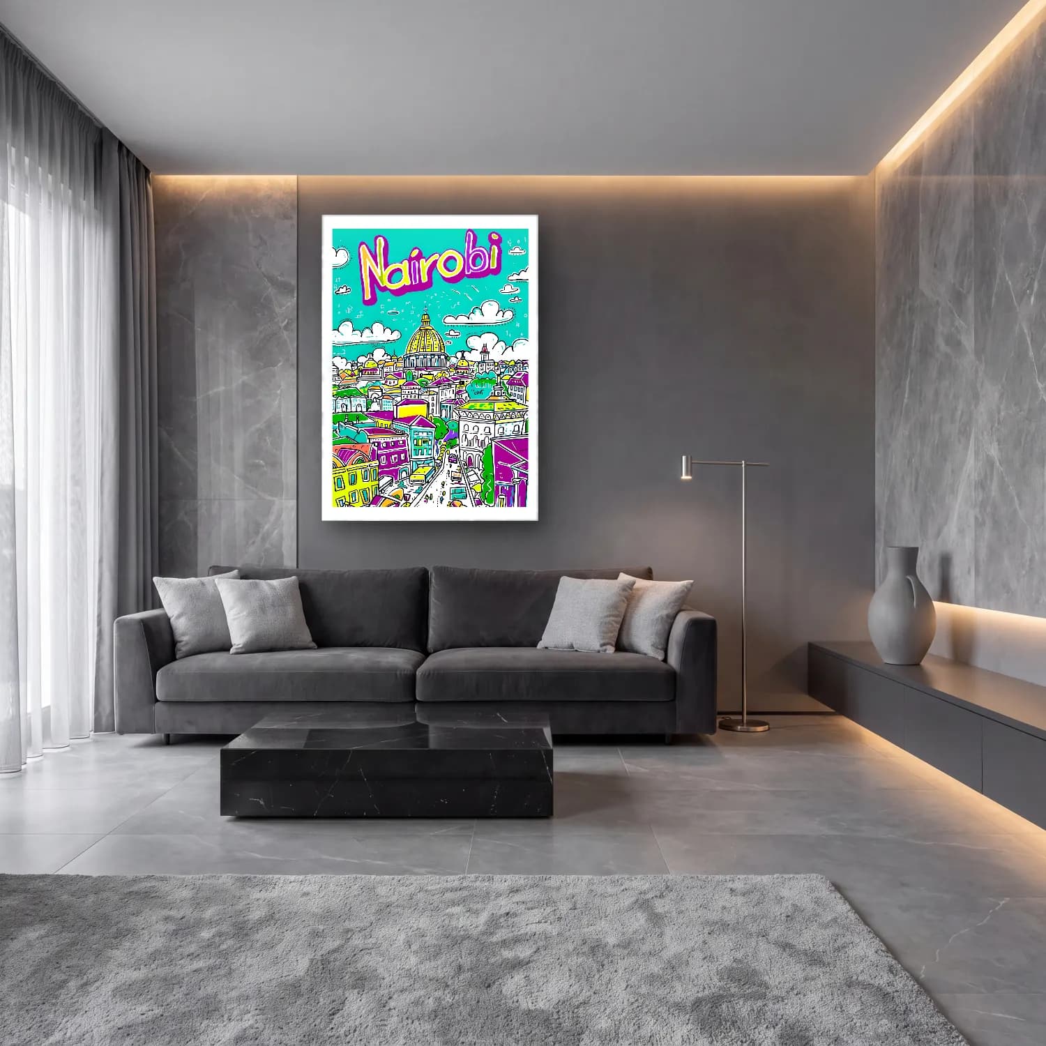 Maksimalist Roma No. 4 cam tablo — lüks salon duvarında