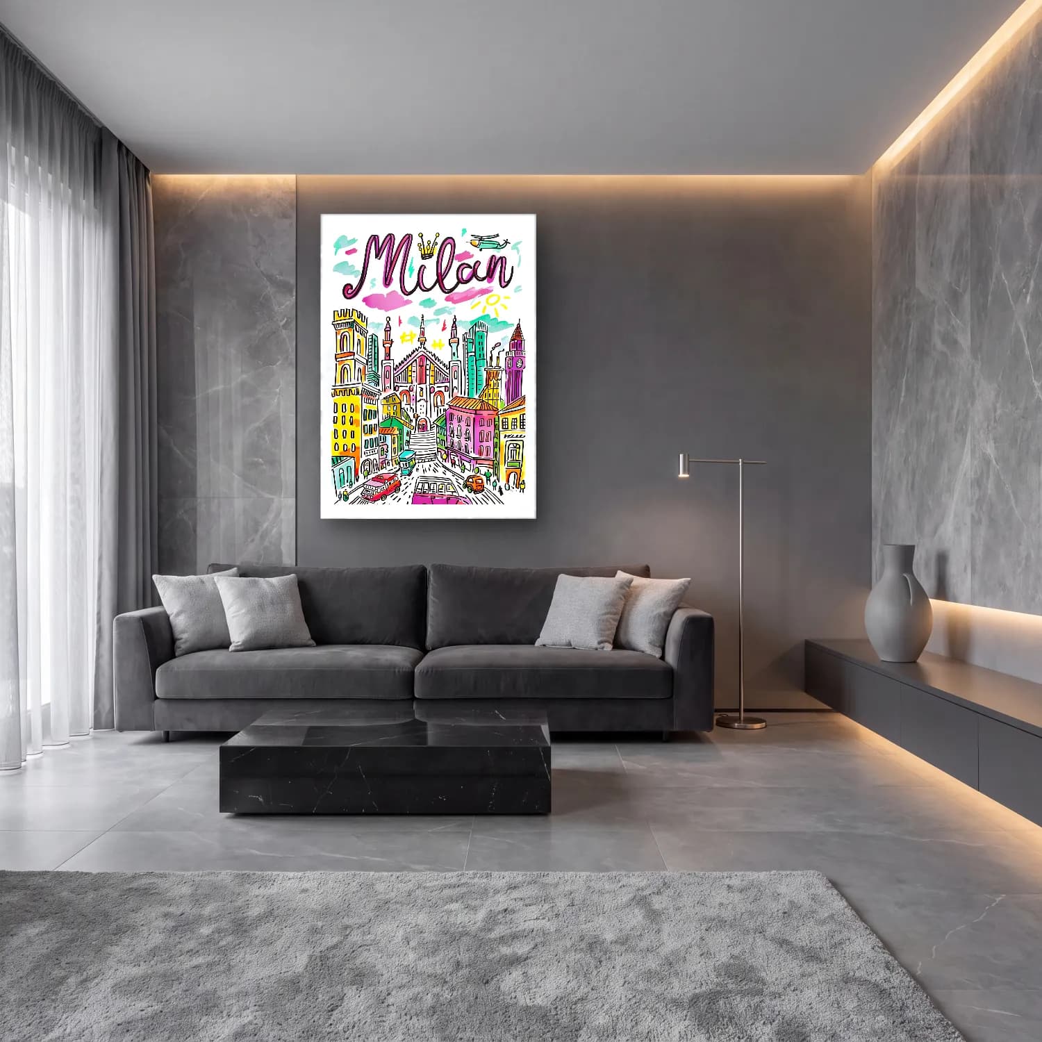 Maksimalist İstanbul No. 9 cam tablo — lüks salon duvarında