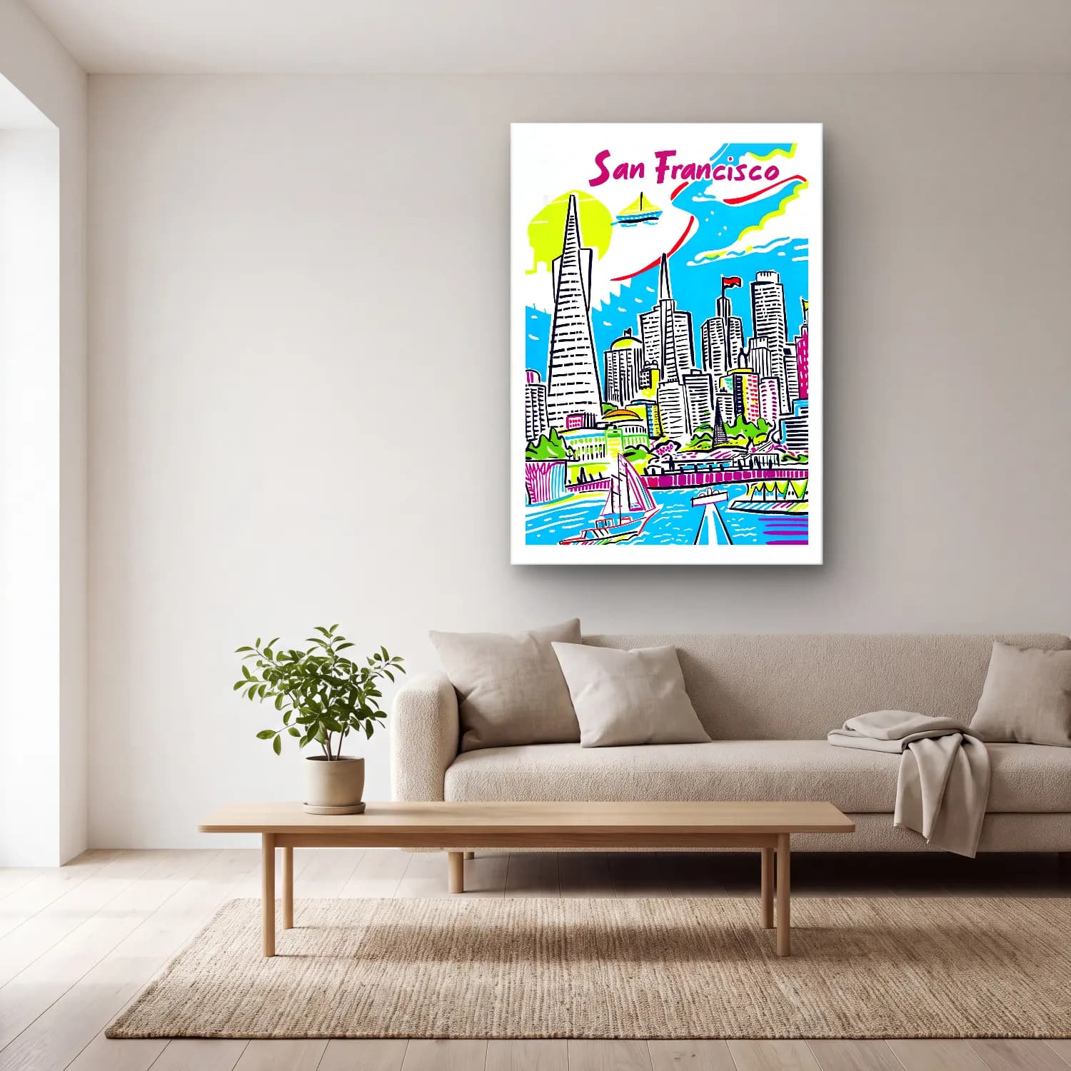 Pop Art Japon Şehri – Sarı Tonlar cam tablo — açık renk salonda