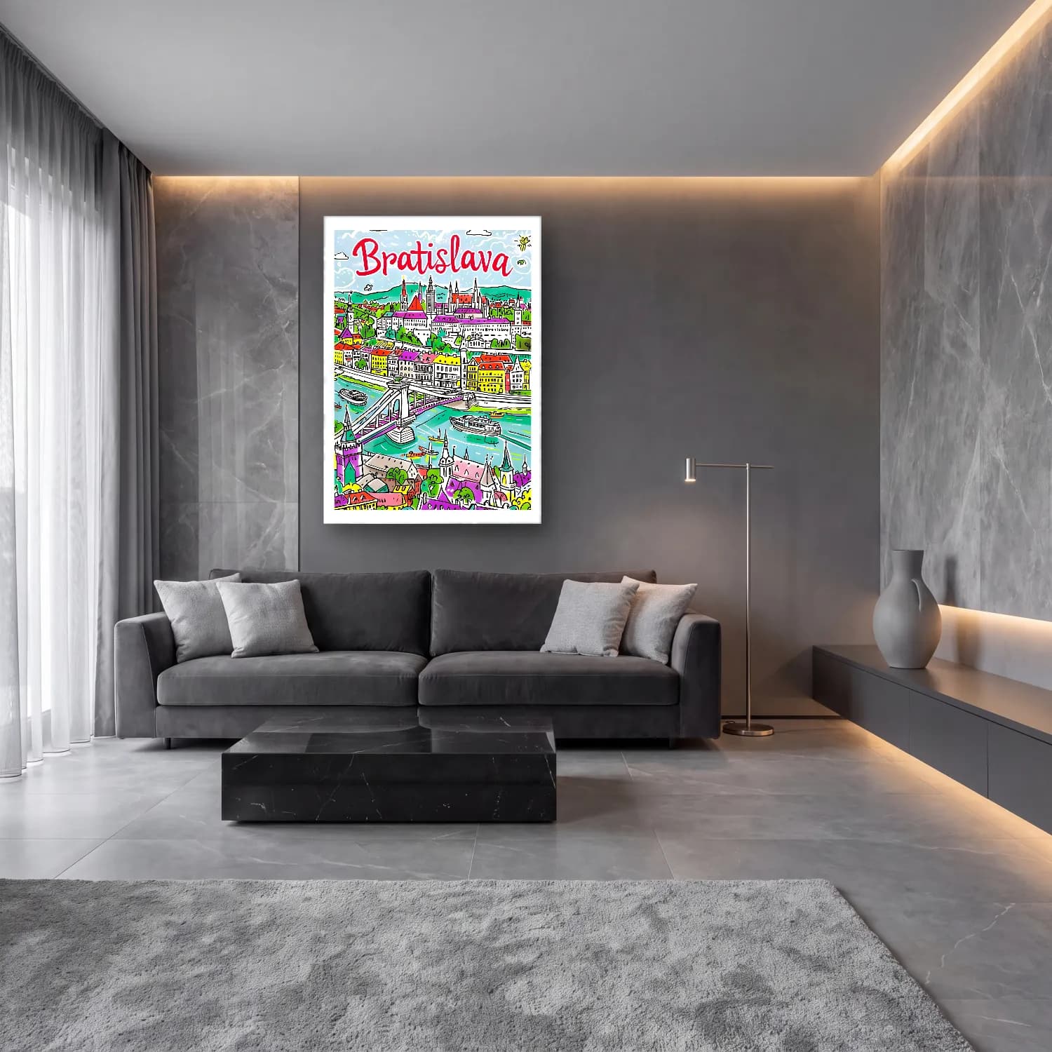 Maksimalist İstanbul No. 10 cam tablo — lüks salon duvarında