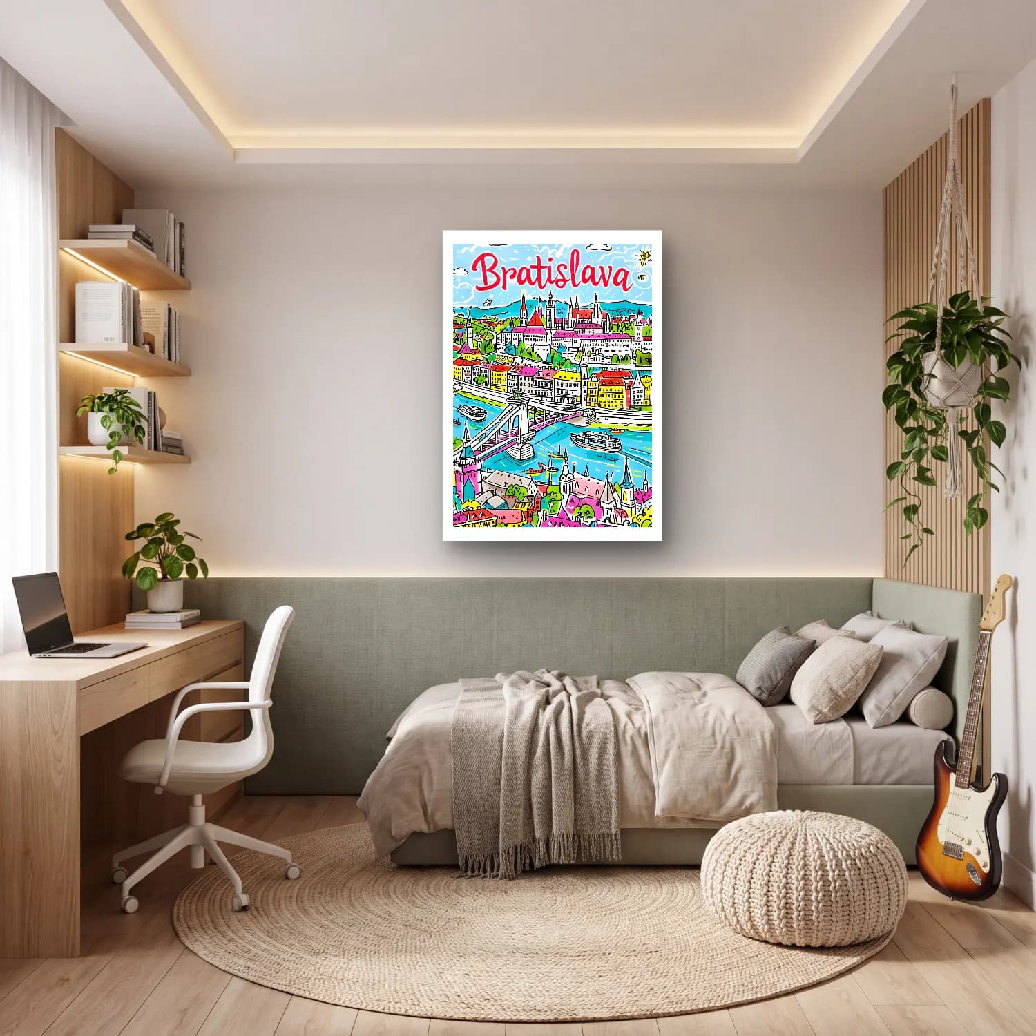Maksimalist İstanbul No. 10 cam tablo — genç odasında