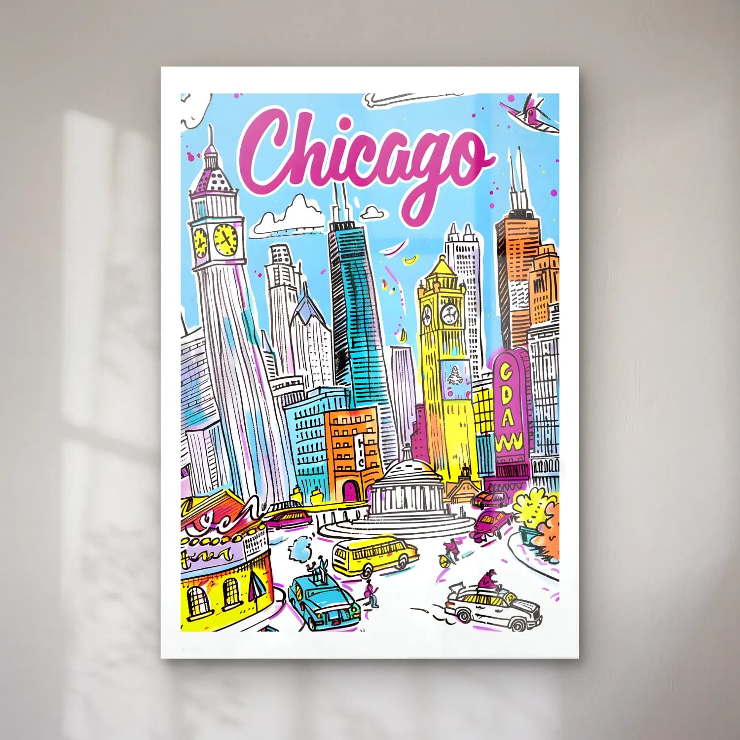 Pop Art New York Silüeti No. 7 cam tablo — Pop Art New York Silüeti No. 7 — pop art new york silüeti