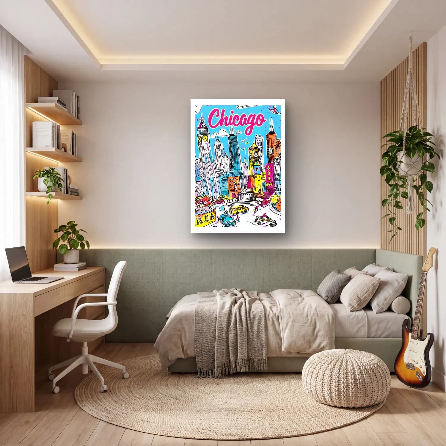 Pop Art New York Silüeti No. 7 cam tablo — genç odasında