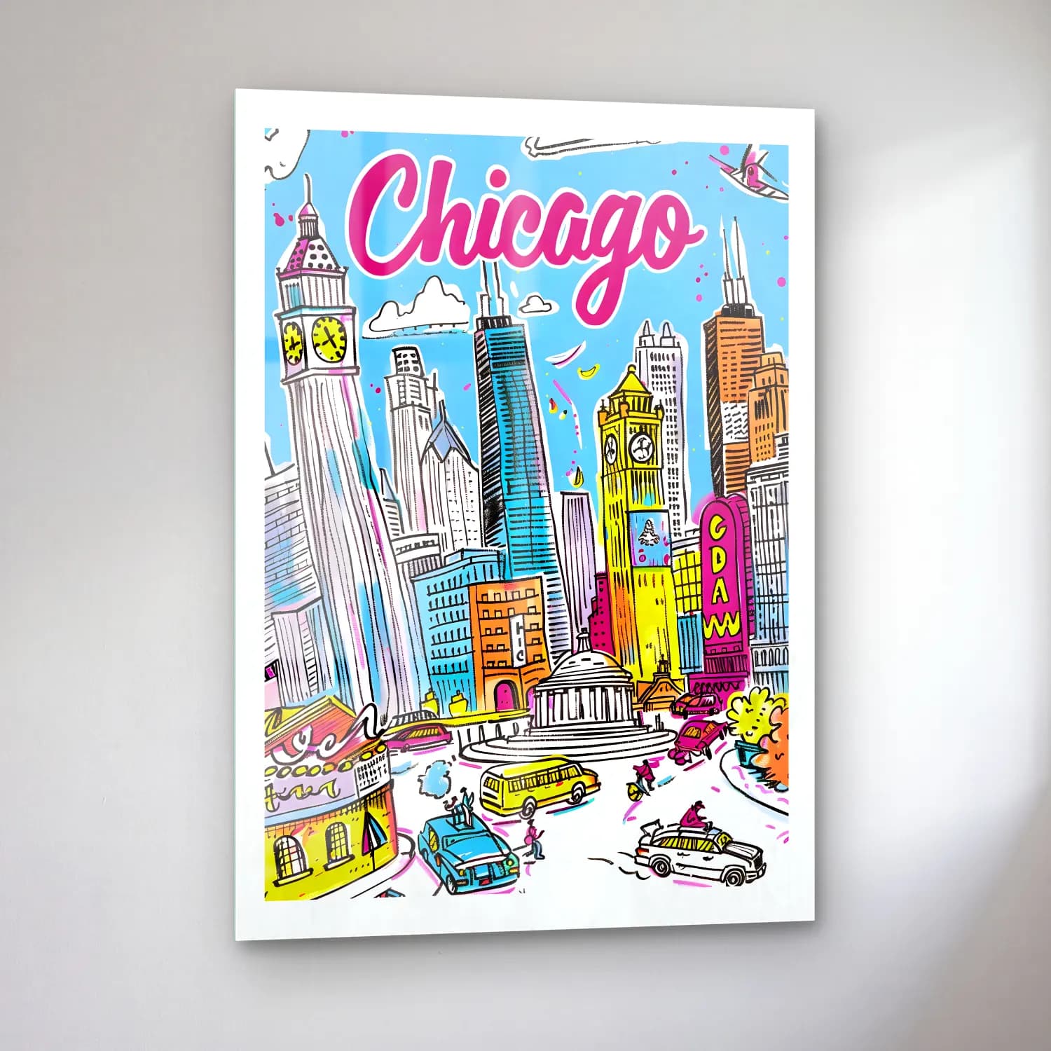 Pop Art New York Silüeti No. 7 cam tablo — sol açıdan görünüm