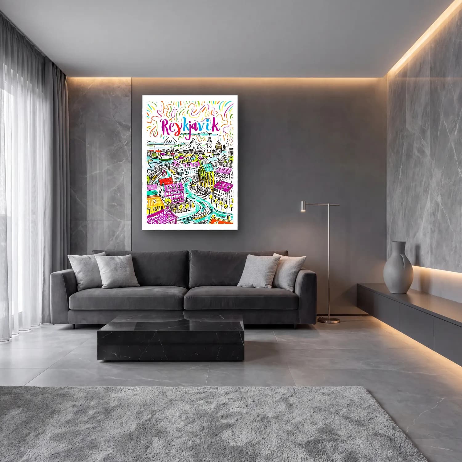 Maksimalist İstanbul No. 11 cam tablo — lüks salon duvarında