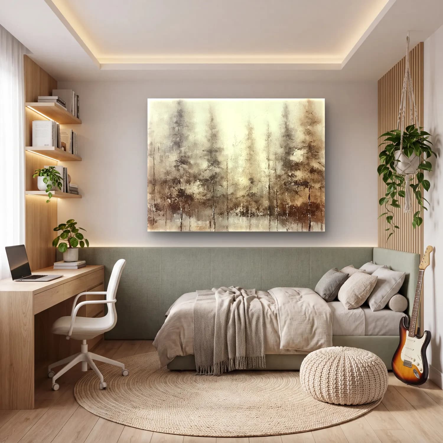 Yağlı Boya Sisli Orman No. 16 cam tablo — genç odasında