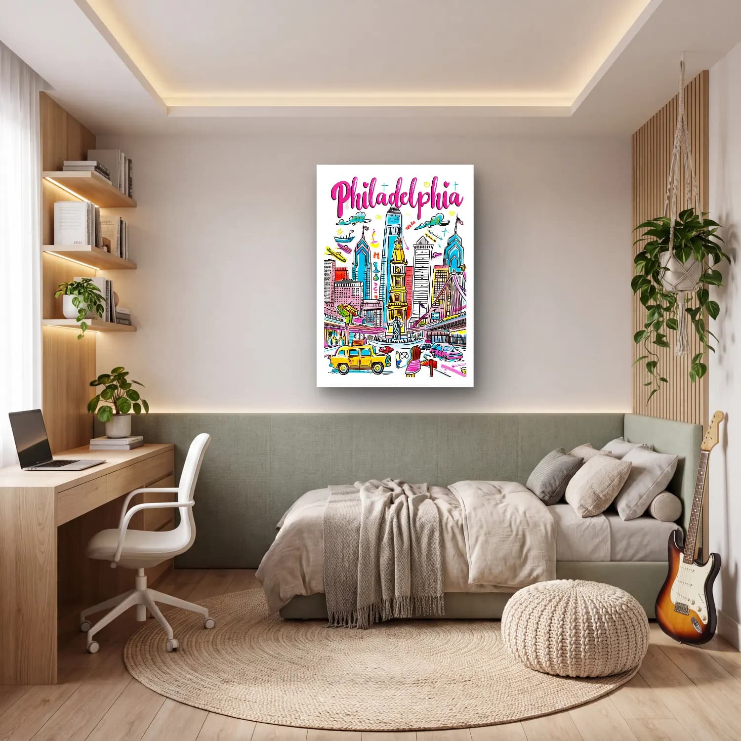Maksimalist New York Silüeti No. 13 cam tablo — genç odasında