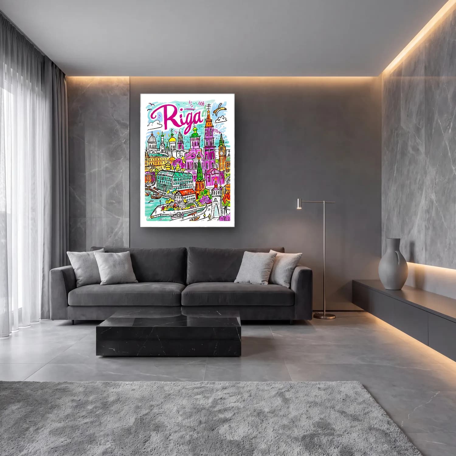 Maksimalist Roma – Pembe Tonlar cam tablo — lüks salon duvarında