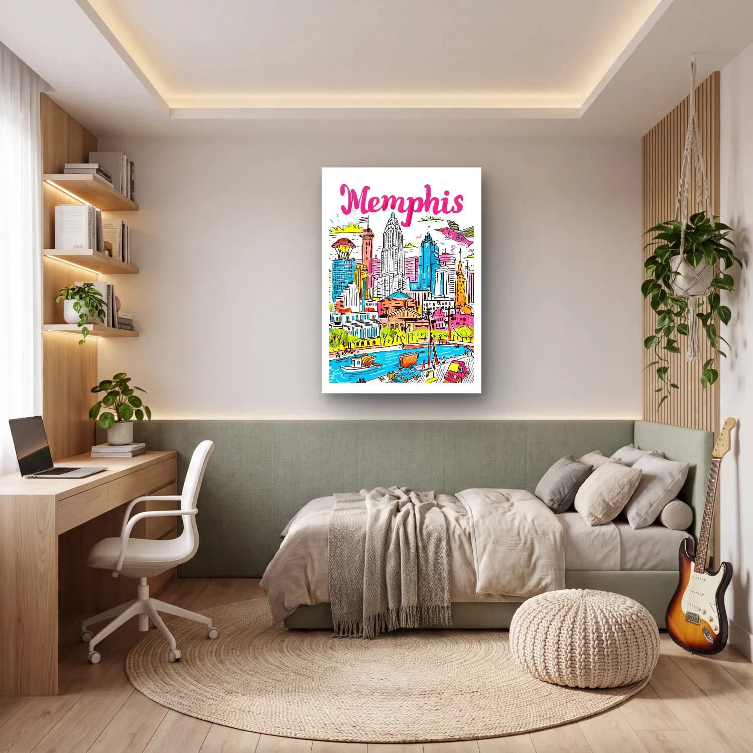 Maksimalist New York Silüeti No. 15 cam tablo — genç odasında