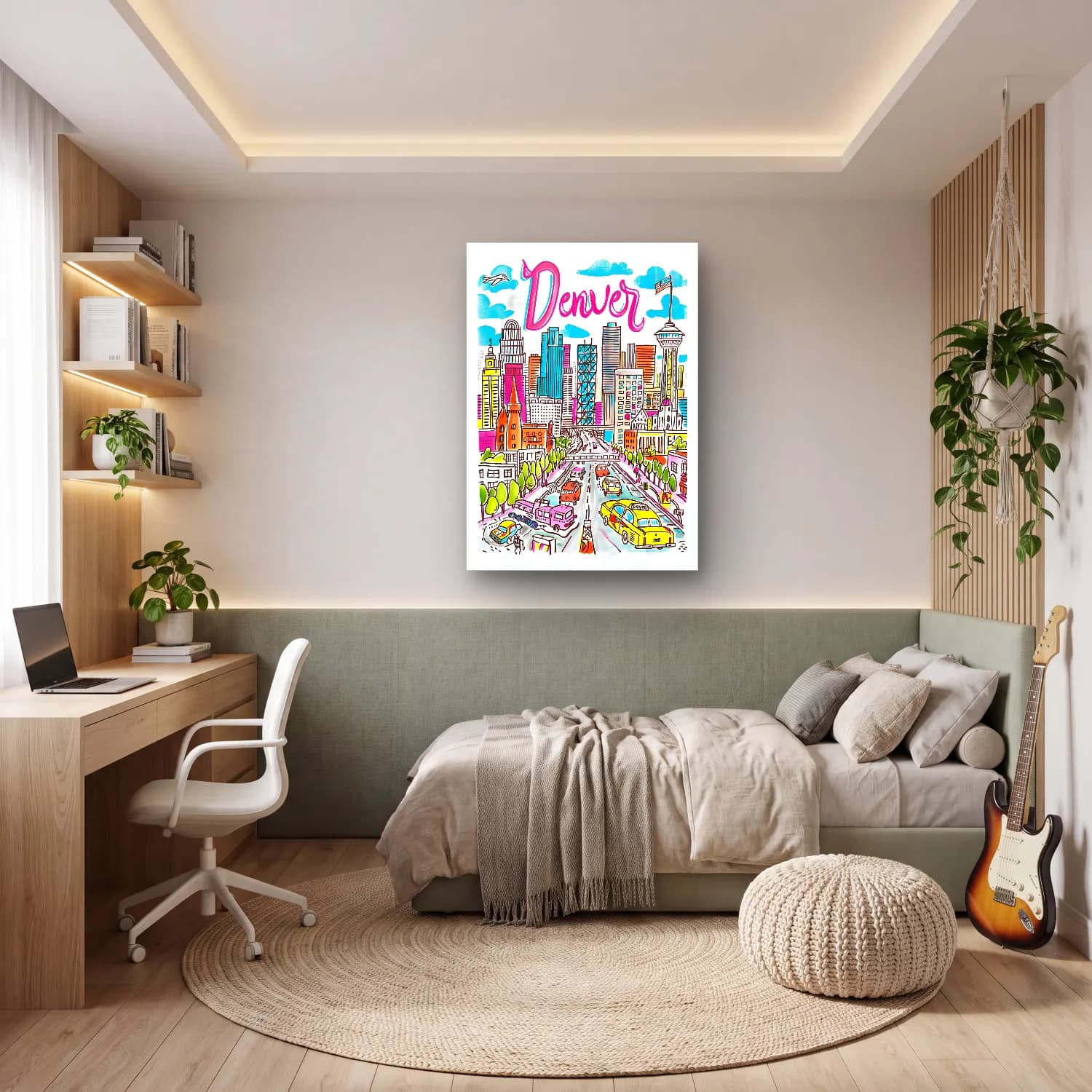 Maksimalist New York Silüeti No. 18 cam tablo — genç odasında