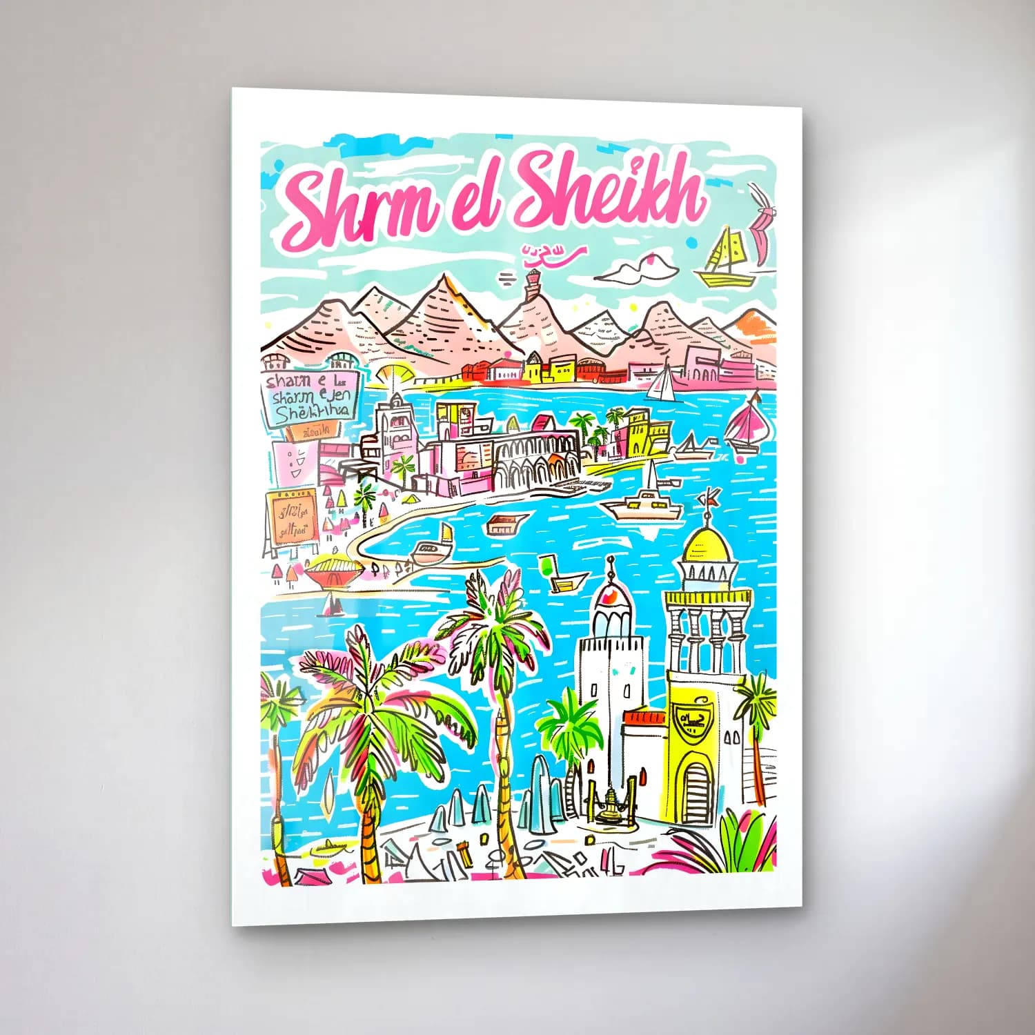 Pastel Akdeniz Sahil Kasabası No. 47 cam tablo — sol açıdan görünüm