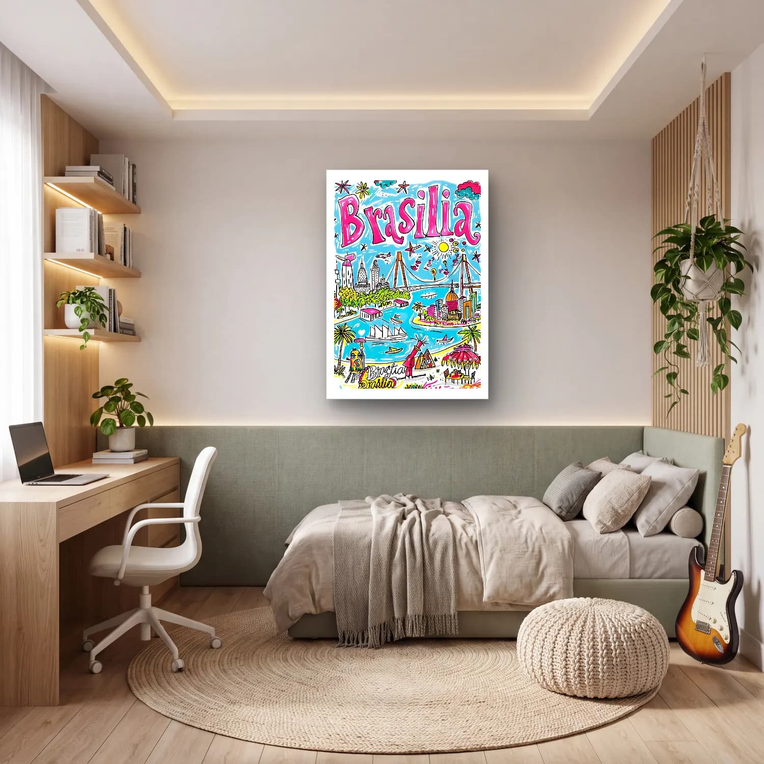 Maksimalist İstanbul No. 13 cam tablo — genç odasında