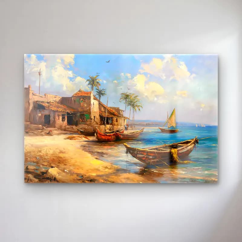 Yağlı Boya Liman ve Tekneler – Pastel Tonlar cam tablo — Yağlı Boya Liman ve Tekneler – Pastel Tonlar — yağlı boya liman ve tekneler