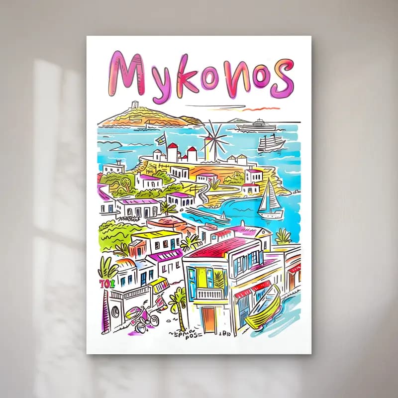 Maksimalist Yunan Adası – Pembe Tonlar cam tablo — Maksimalist Yunan Adası – Pembe Tonlar — maksimalist yunan adası