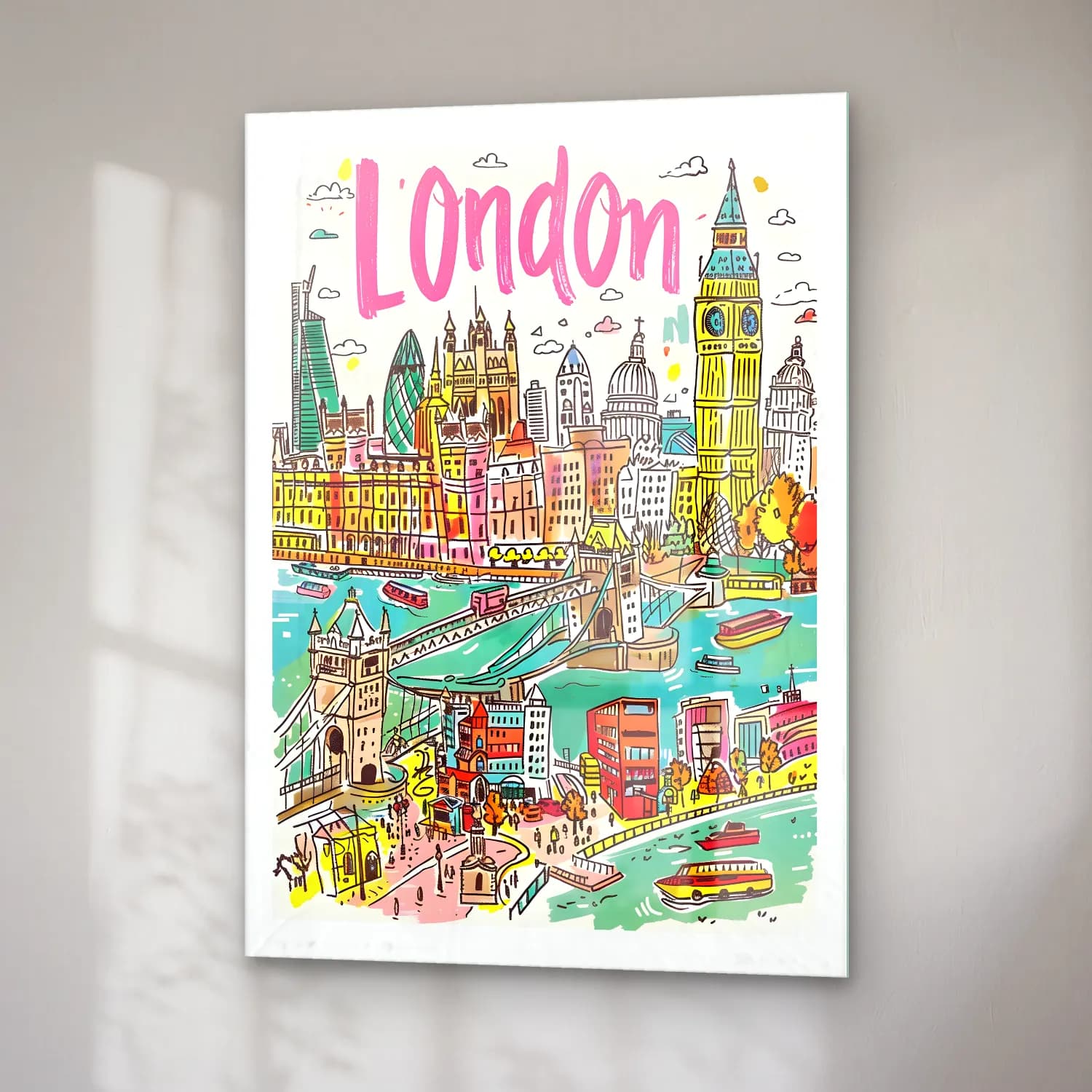 Vintage Londra No. 9 cam tablo — sağ açıdan görünüm