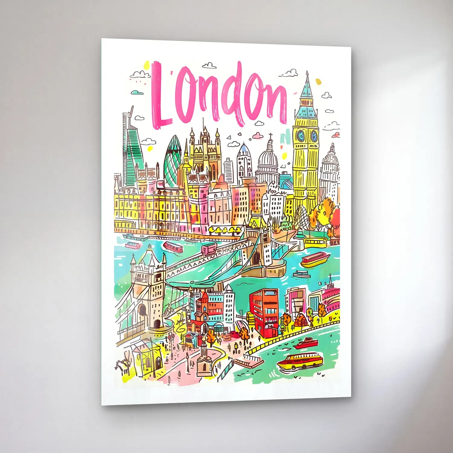 Vintage Londra No. 9 cam tablo — sol açıdan görünüm