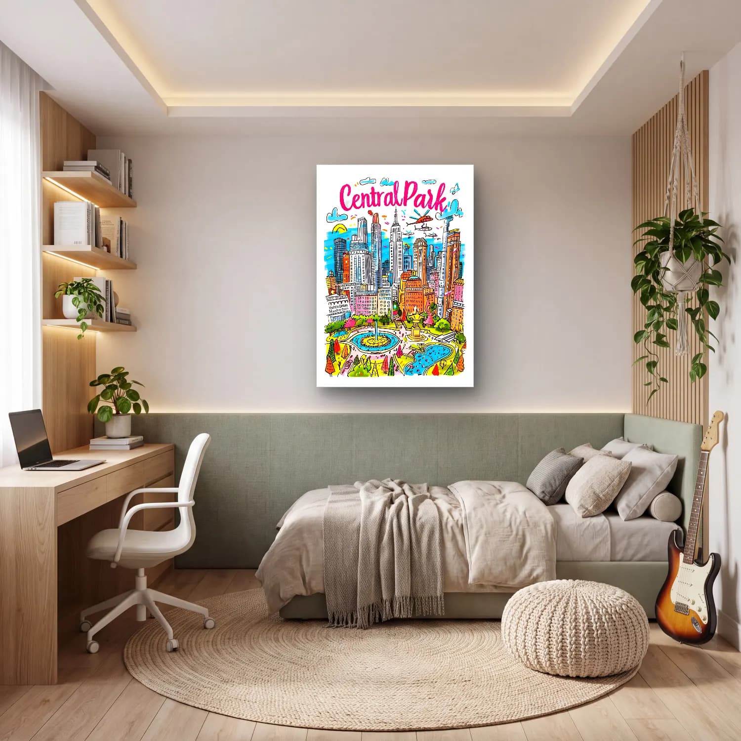 Pop Art New York Silüeti No. 8 cam tablo — genç odasında