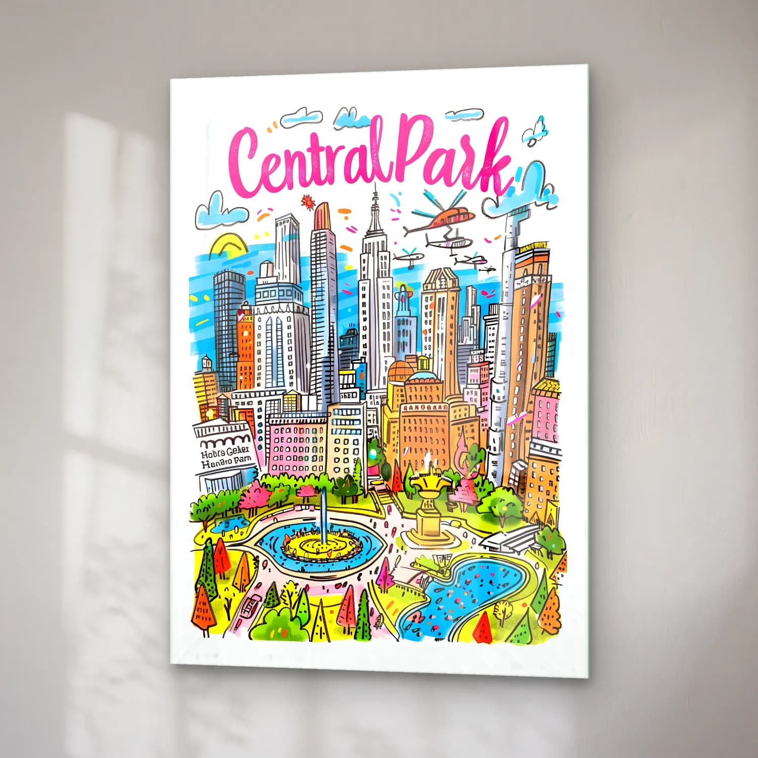 Pop Art New York Silüeti No. 8 cam tablo — sağ açıdan görünüm