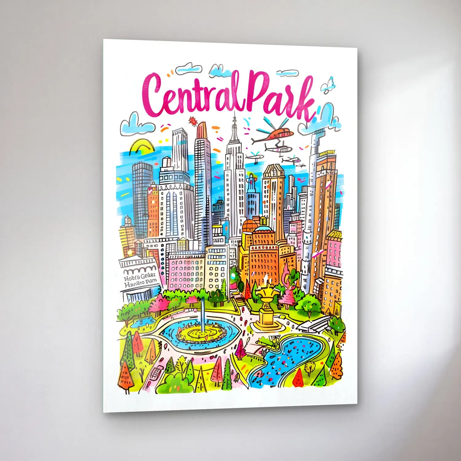 Pop Art New York Silüeti No. 8 cam tablo — sol açıdan görünüm