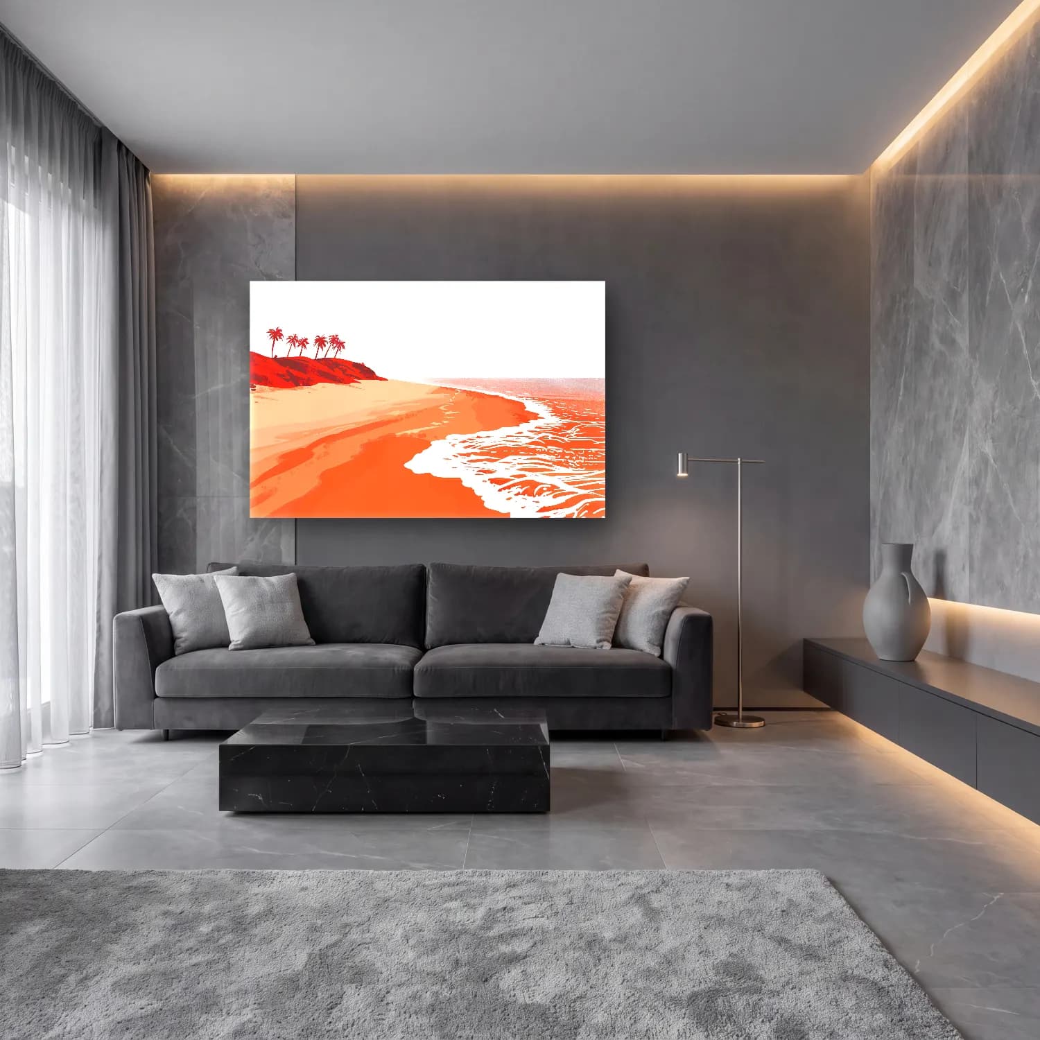 Simple Drawing – Indian Red – Turuncu Tonlar cam tablo — lüks salon duvarında