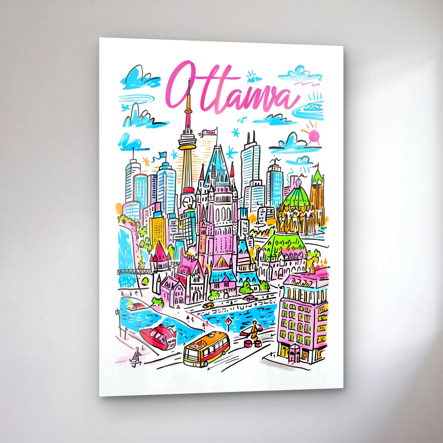 Maksimalist New York Silüeti No. 22 cam tablo — sol açıdan görünüm