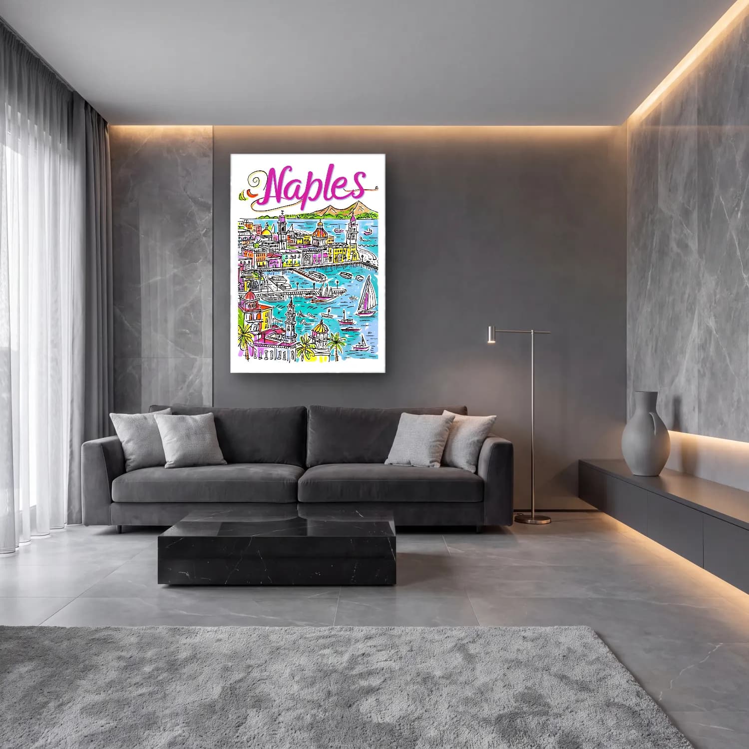 Vintage Poster Liman ve Tekneler No. 7 cam tablo — lüks salon duvarında
