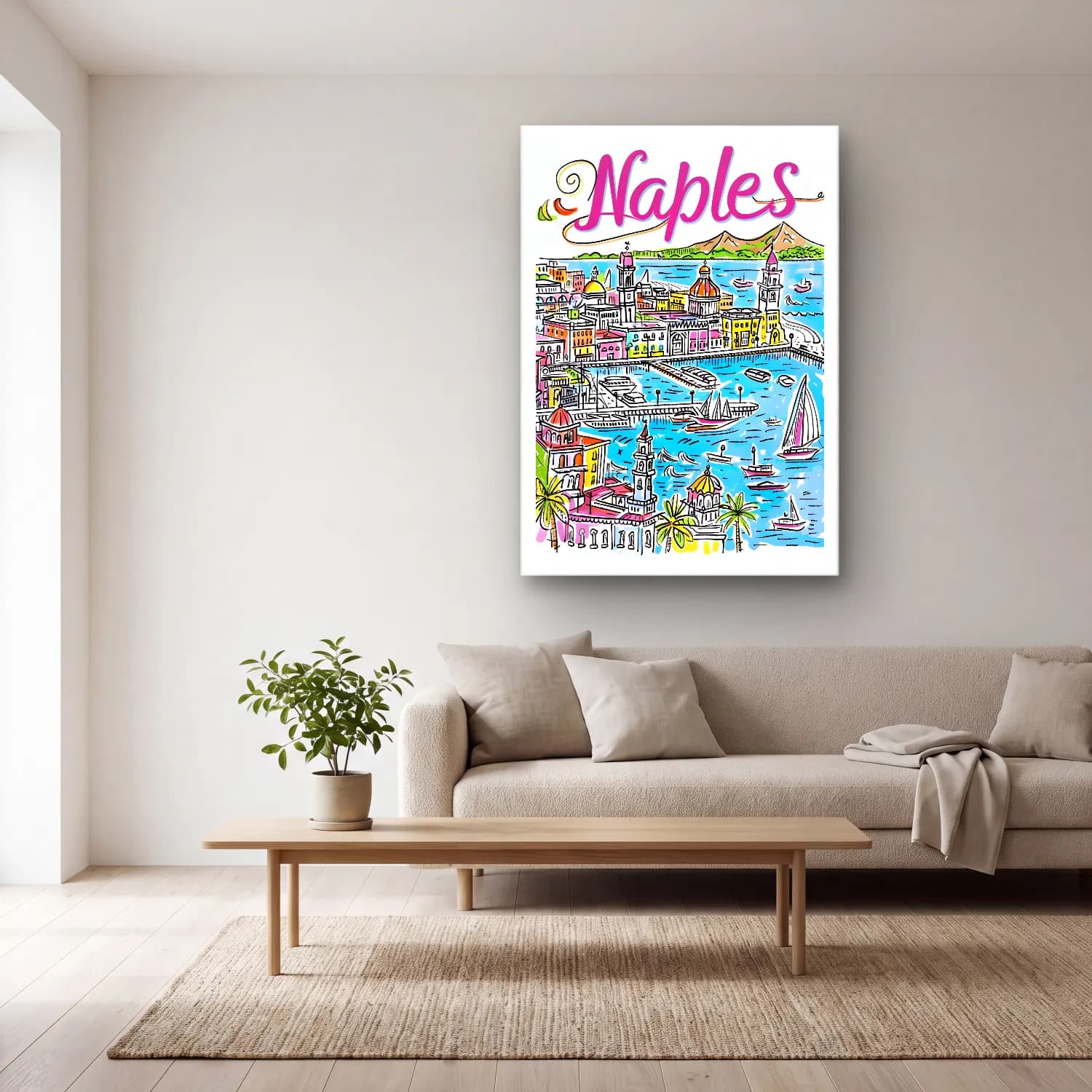 Vintage Poster Liman ve Tekneler No. 7 cam tablo — açık renk salonda